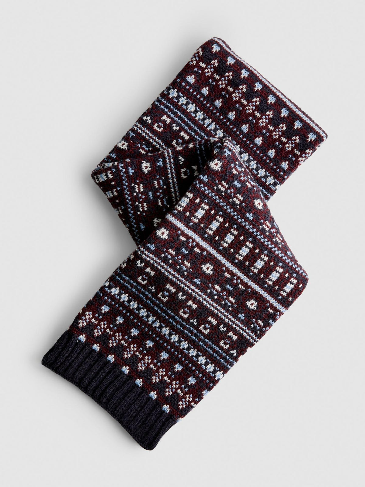 Fair Isle Knitted Scarf - Navy