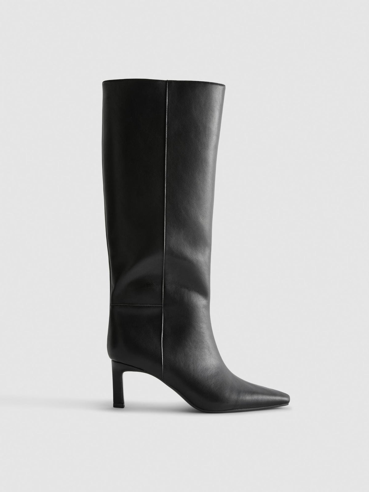 Pointed Knee High Heeled Boots - Black