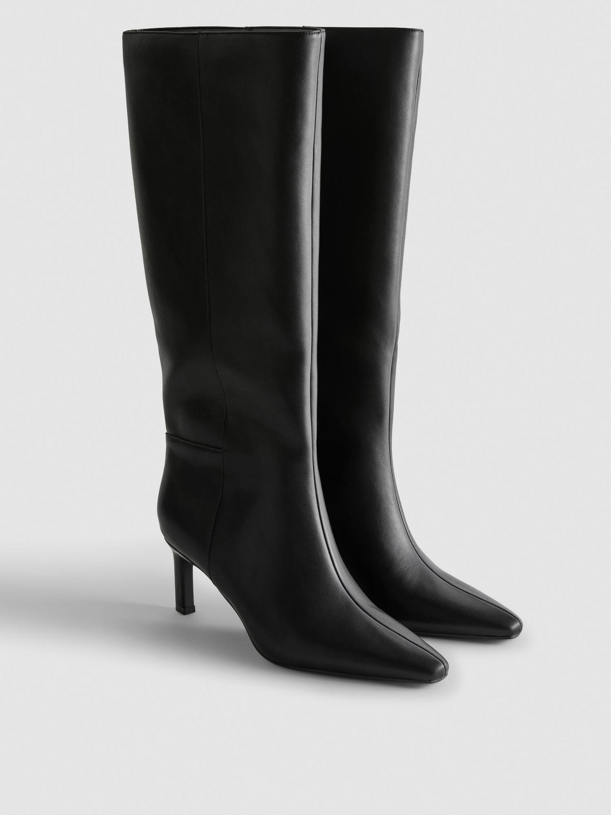 Pointed Knee High Heeled Boots - Black