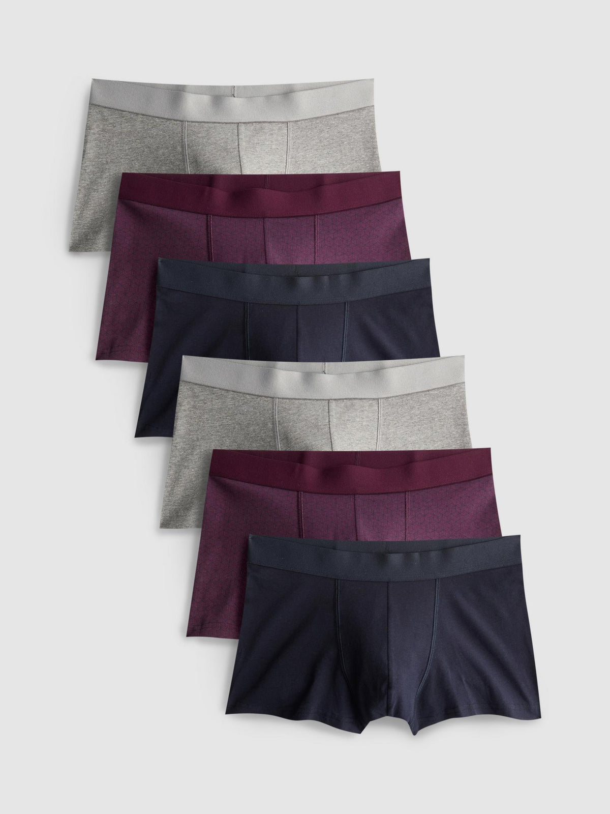 6pk Plain and Print Trunks - Burgundy