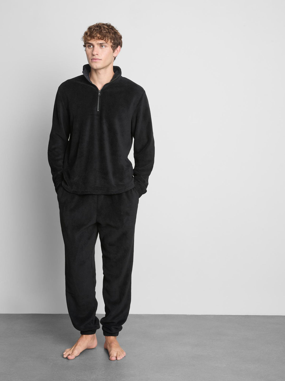 Half Zip Pyjama Top - Black