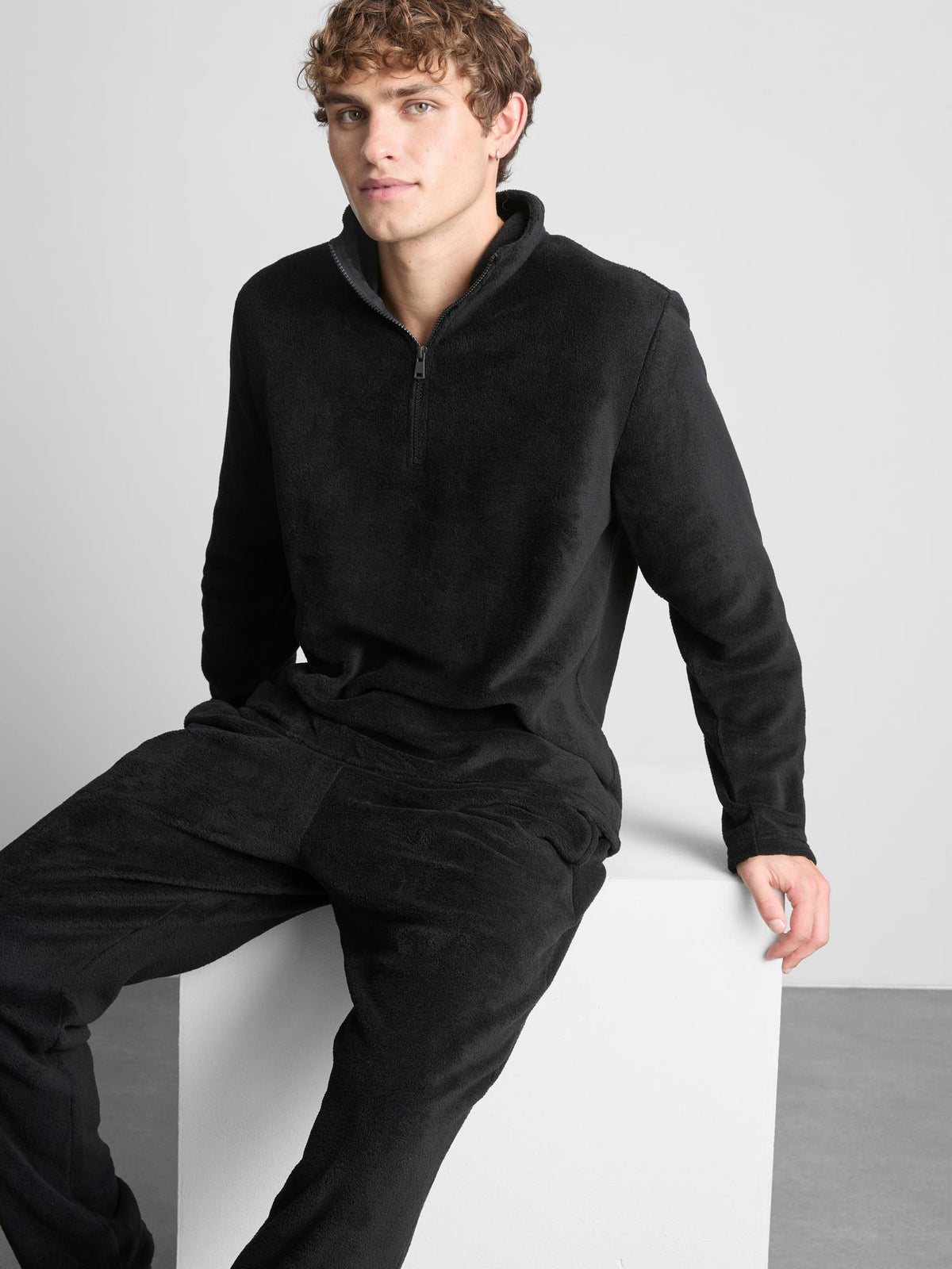 Half Zip Pyjama Top - Black