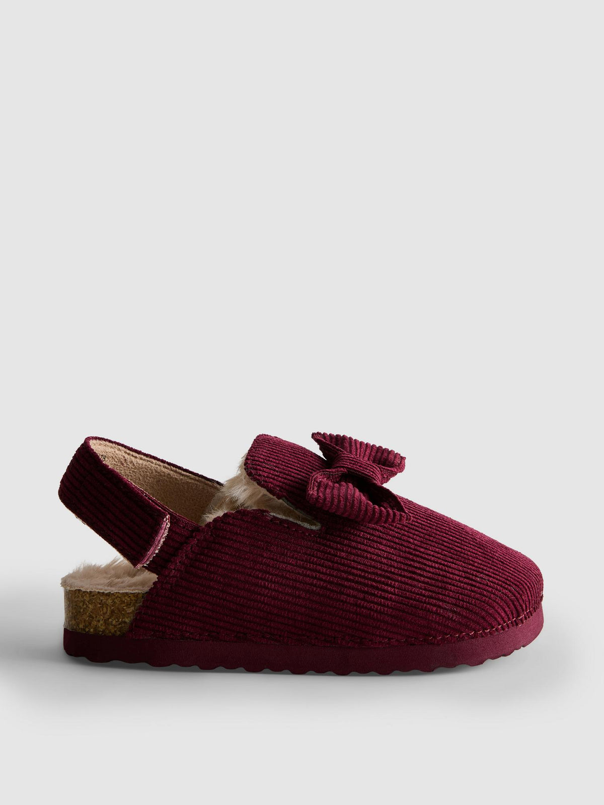 Faux Fur Lined Slingback Mule Slippers - Burgundy