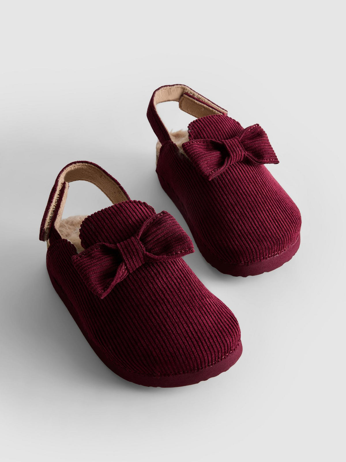 Faux Fur Lined Slingback Mule Slippers - Burgundy