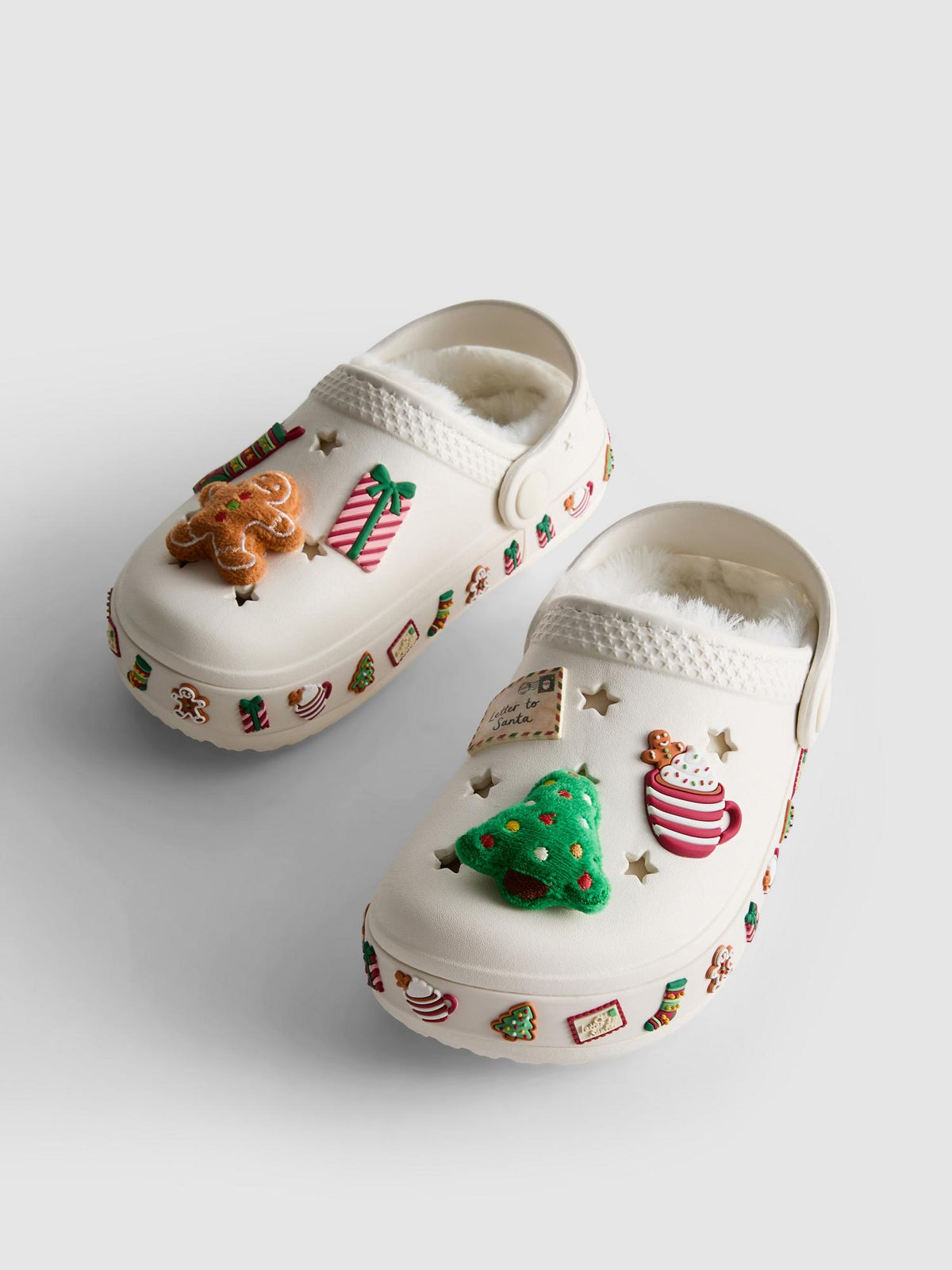 Faux Fur Lined Christmas Clog Slippers - Ecru