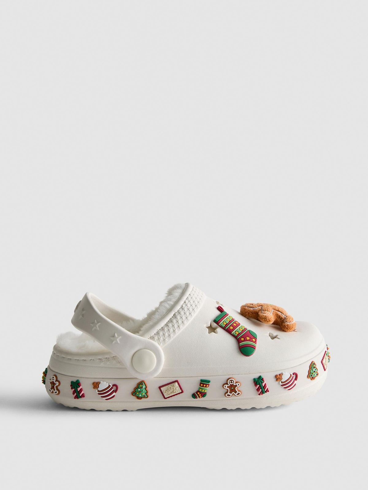 Faux Fur Lined Christmas Clog Slippers - Ecru
