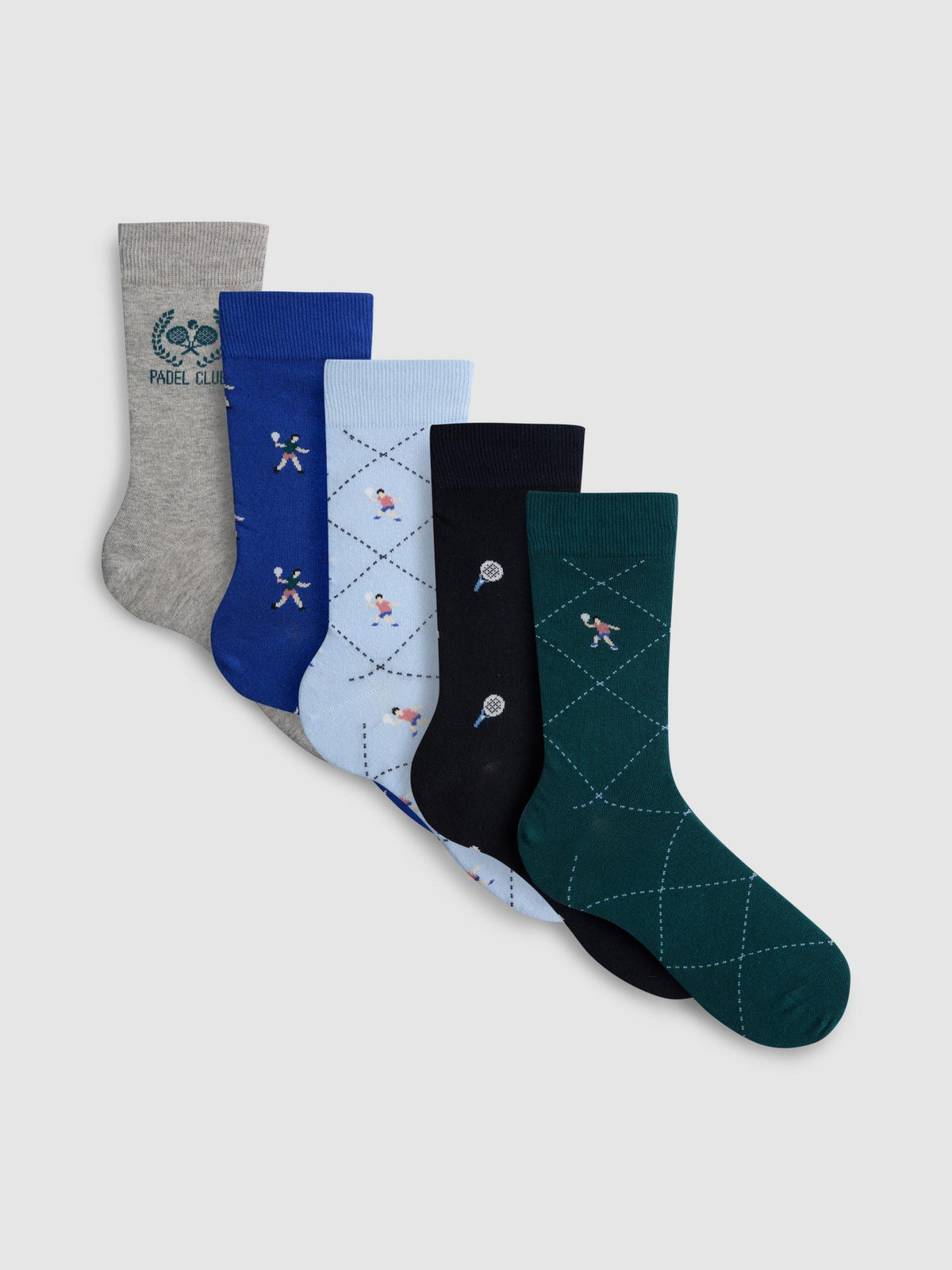 5pk Padel Club Patterned Socks - Blue