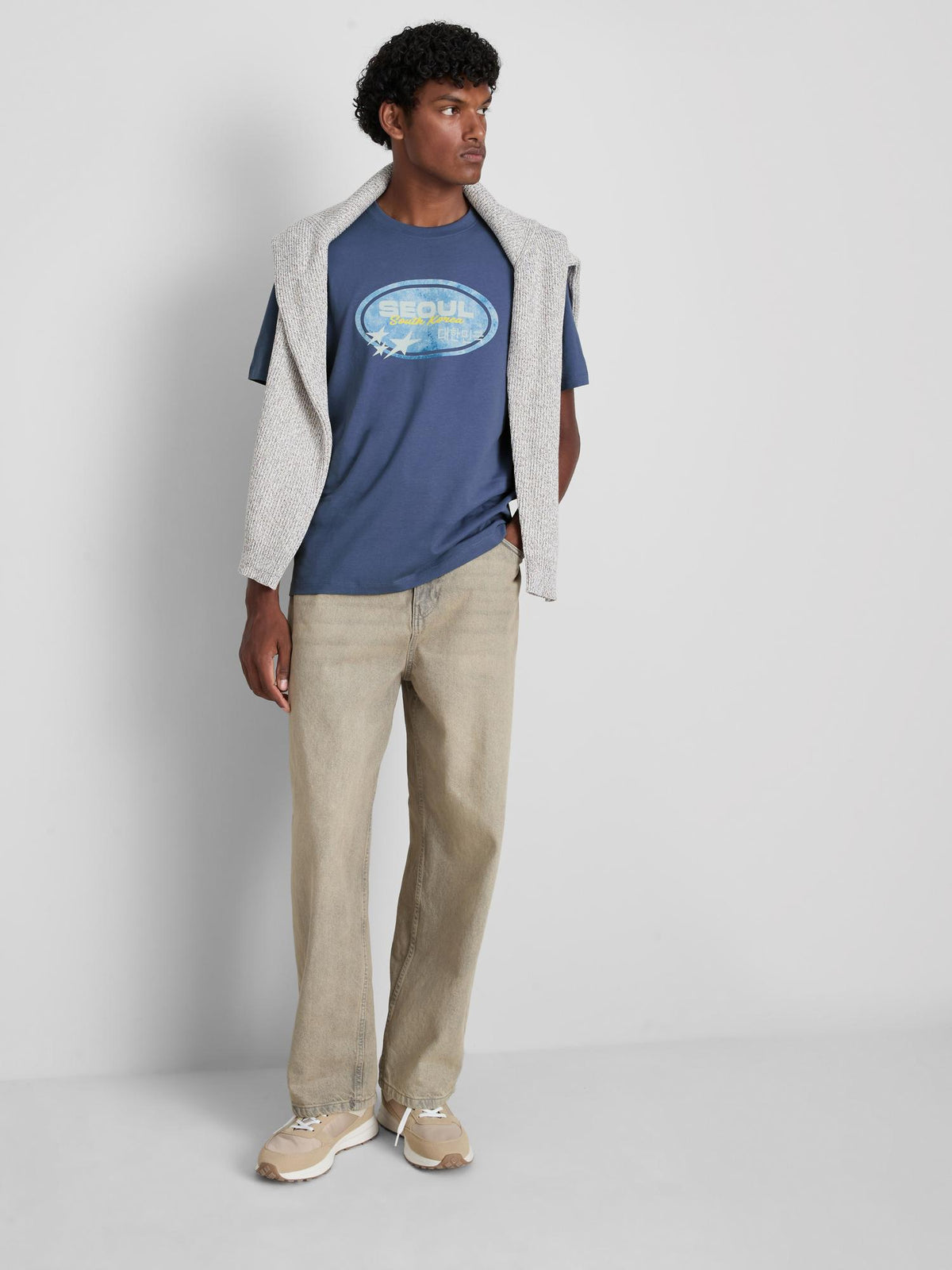 Seoul Pure Cotton Graphic T-Shirt - Dark Blue