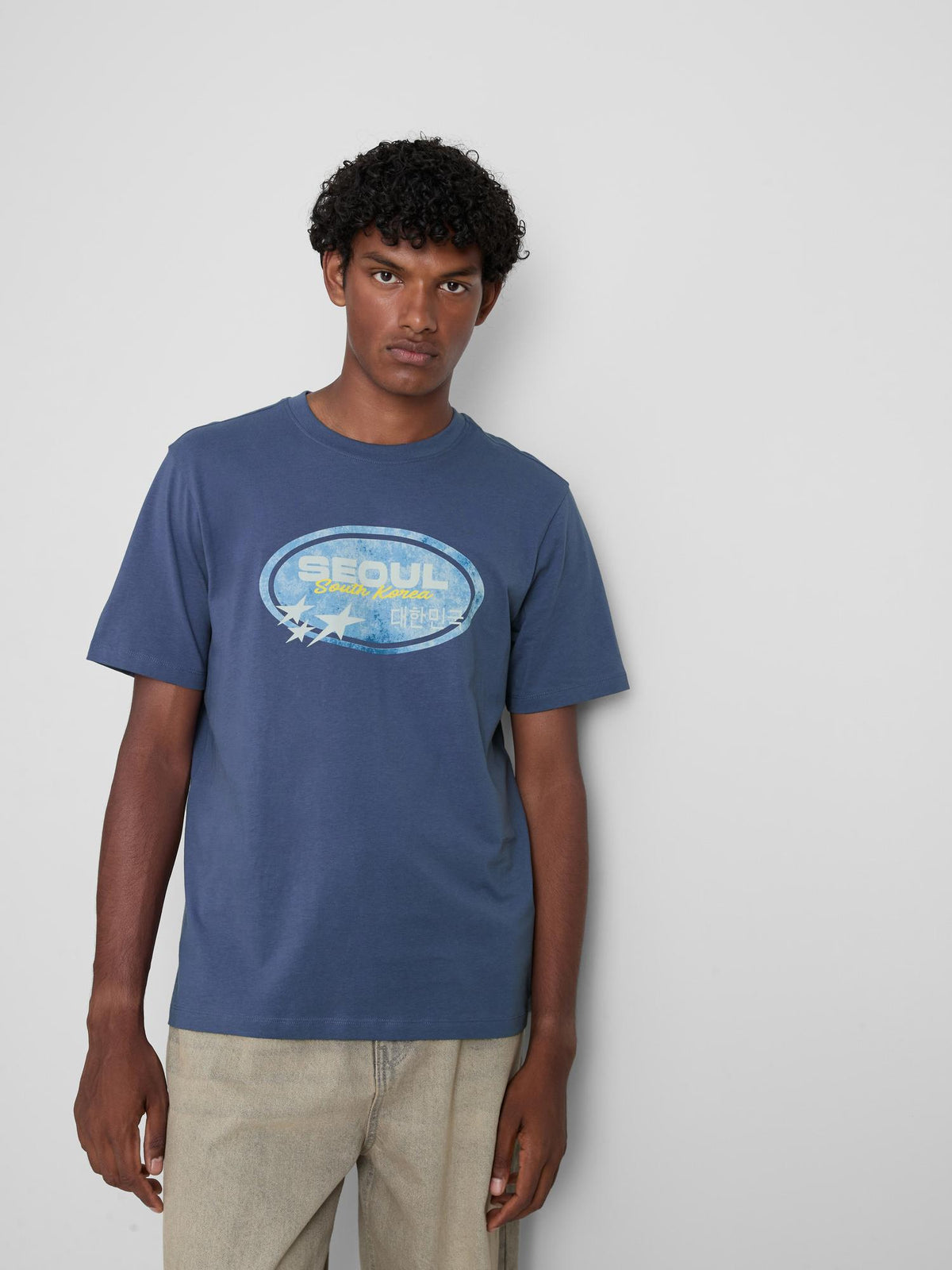 Seoul Pure Cotton Graphic T-Shirt - Dark Blue