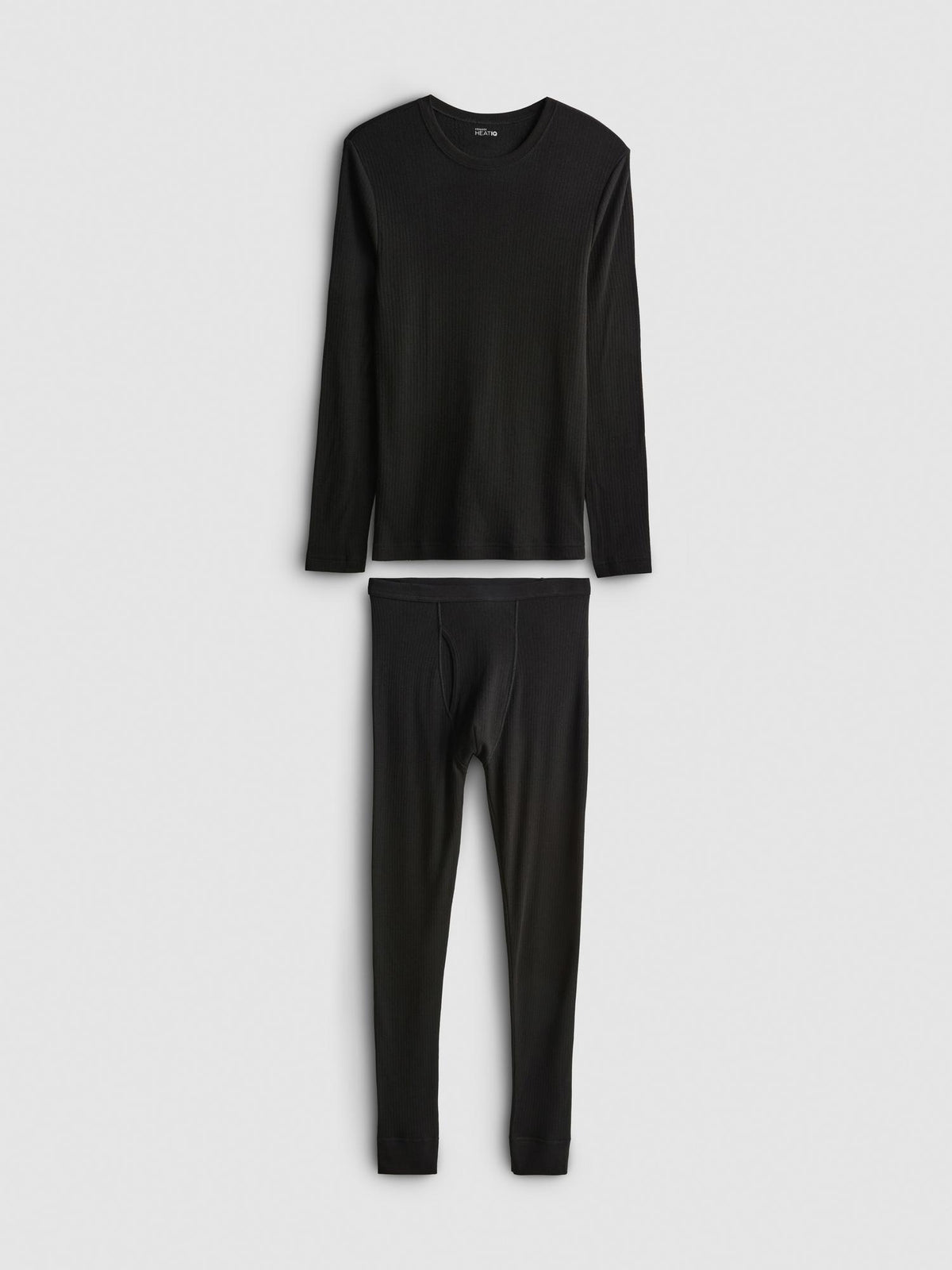 HeatIQ Warm Thermal Ribbed Top and Bottom Set - Black