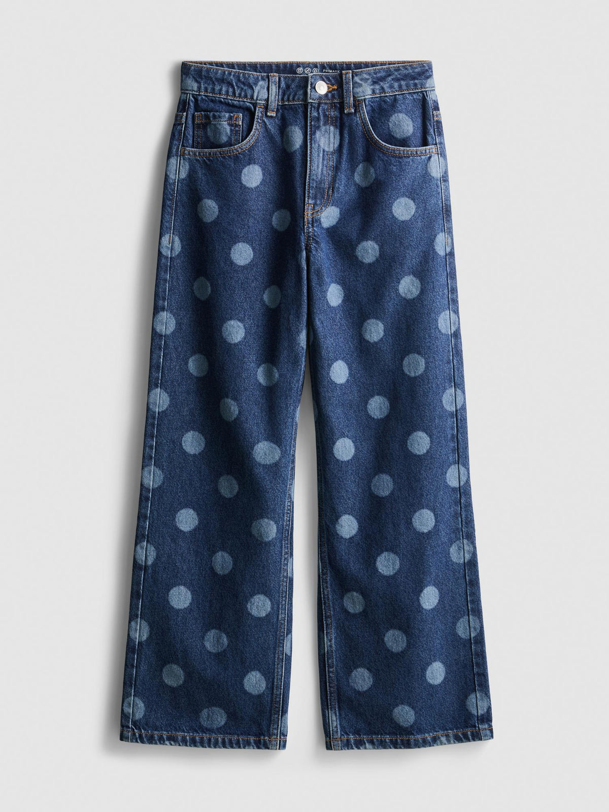 7-15yrs | Pure Cotton Polka Dot Wide Leg Jeans - Mid Blue