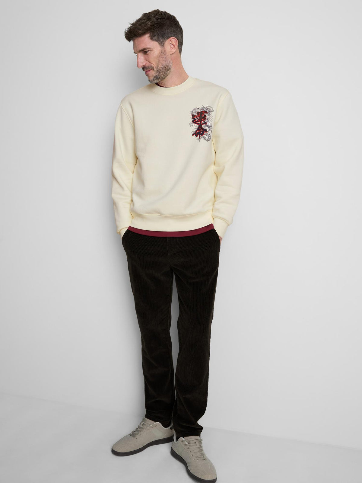 Dragon Graphic Crew Neck Sweatshirt - Ecru