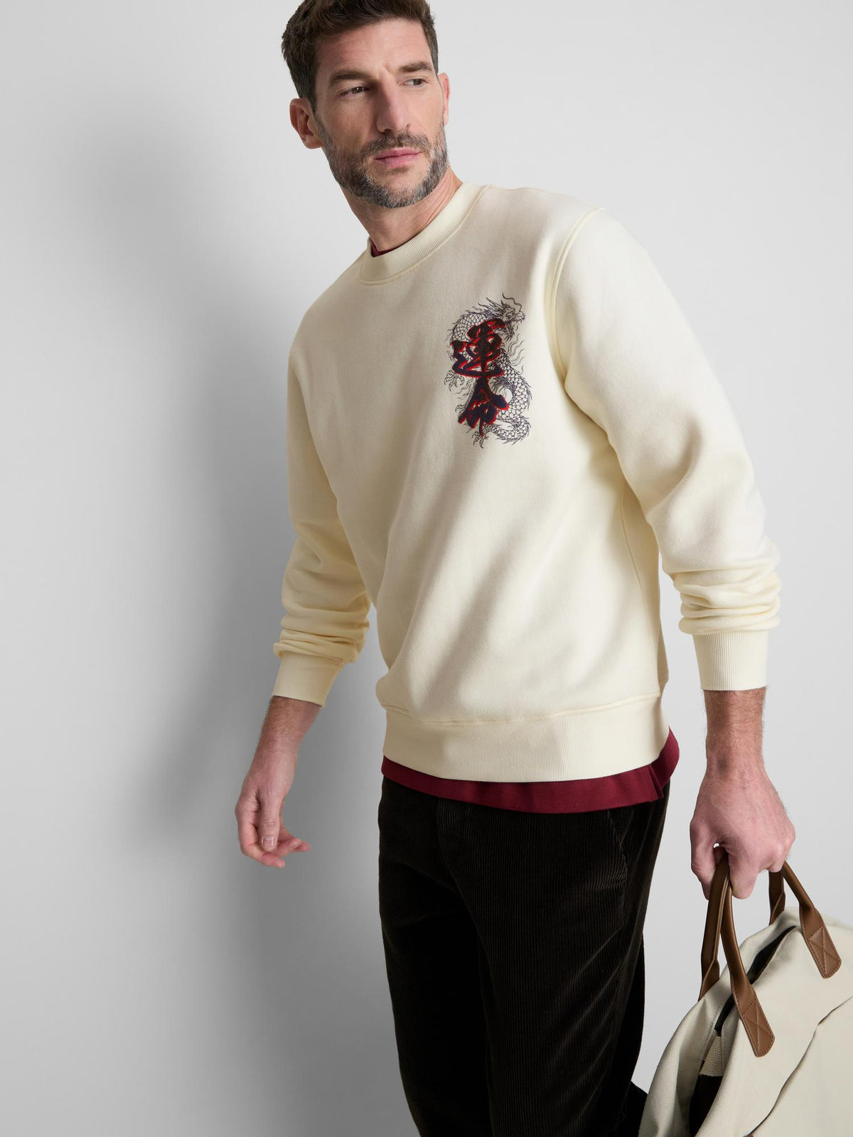 Dragon Graphic Crew Neck Sweatshirt - Ecru