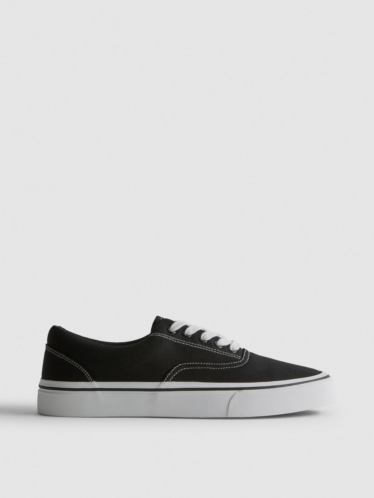 Contrast Lace-Up Canvas Trainers - Black