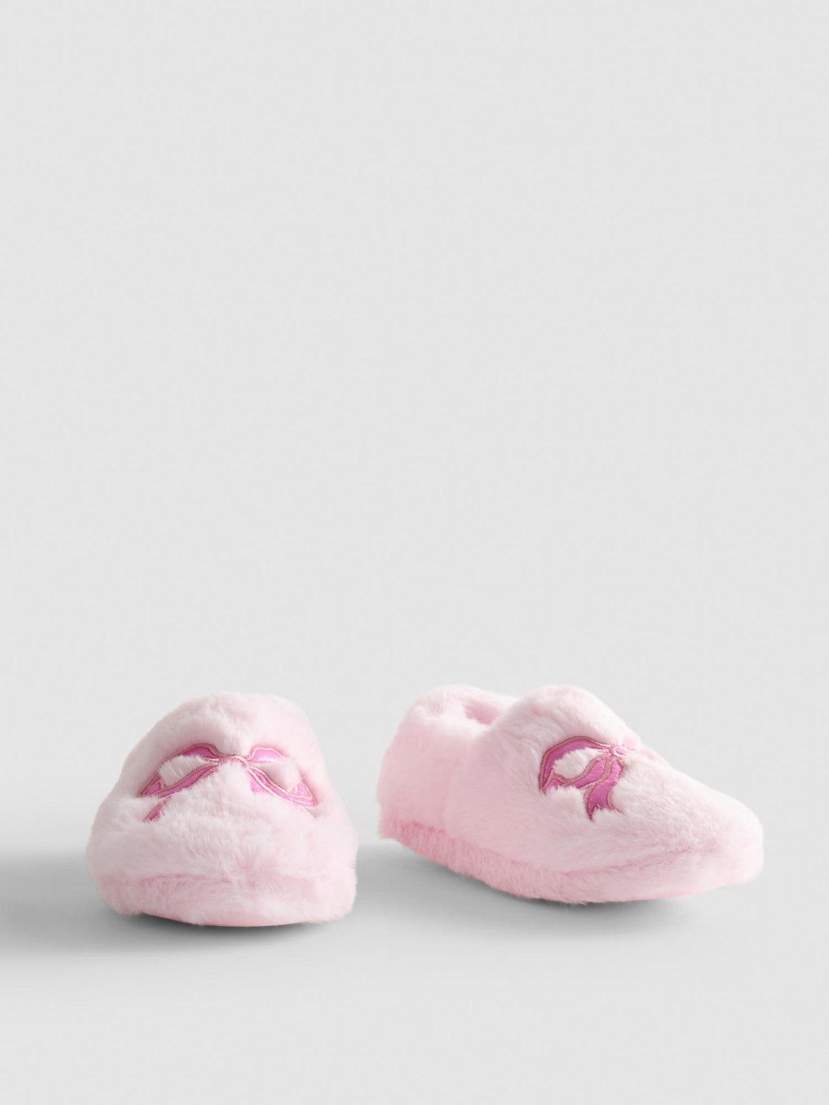 Fluffy Bow Cupsole Slippers - Pink