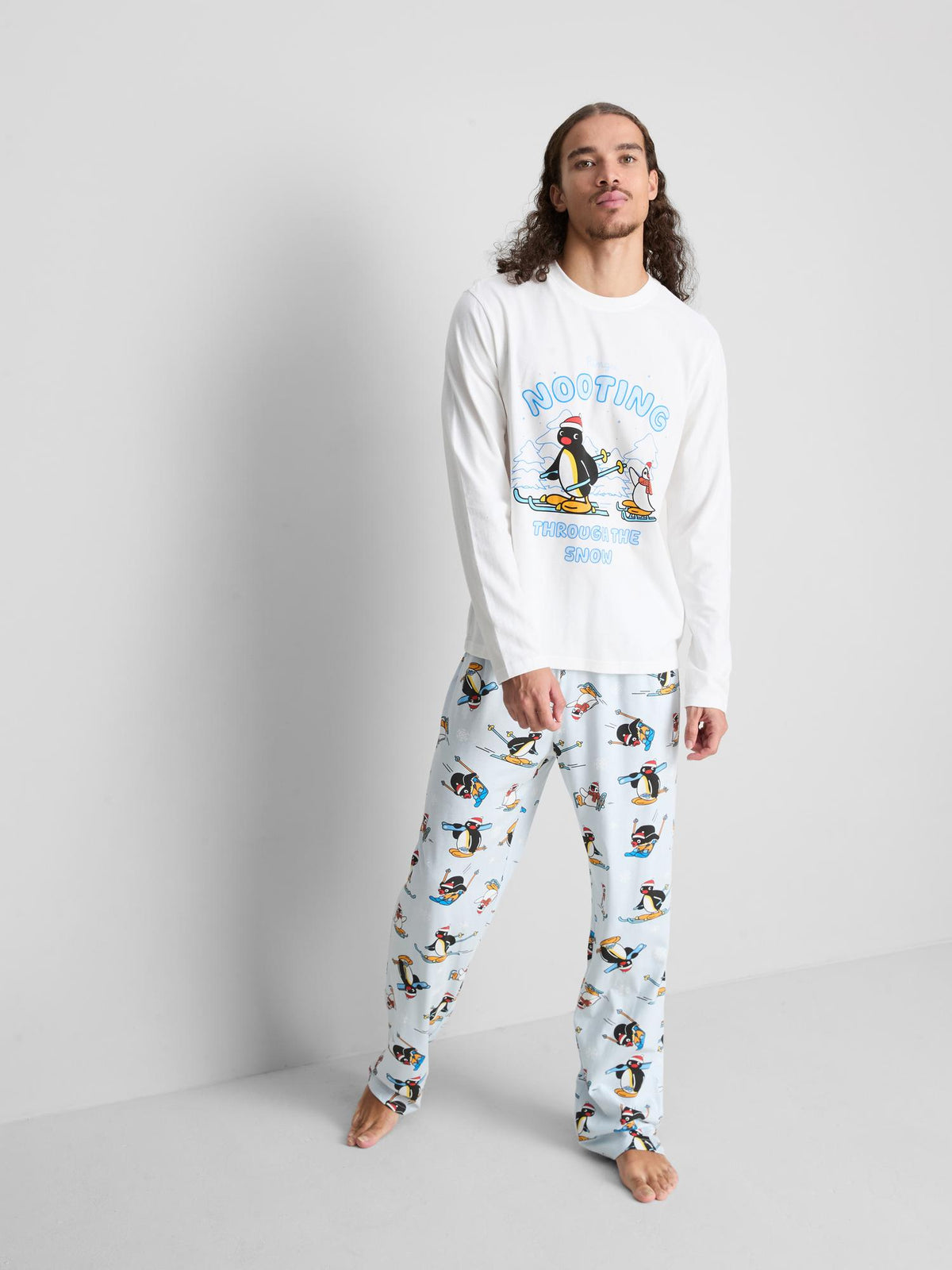 Men’s Pure Cotton Pingu Family Christmas Pyjamas - White