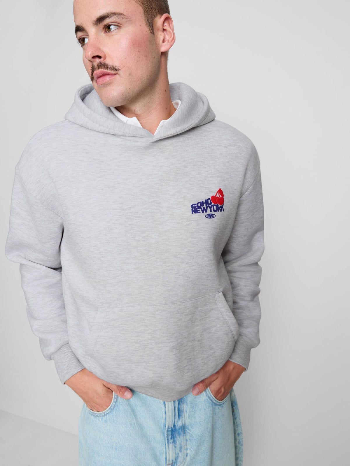 Cotton Blend Soho New York Hoodie - Grey Marl