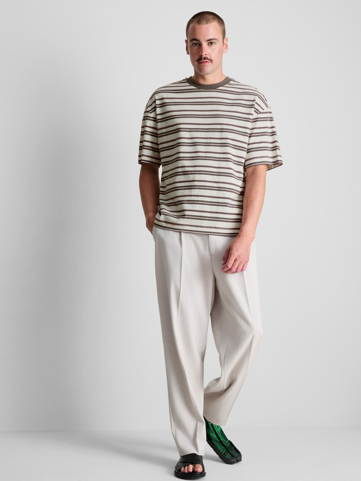 Pure Cotton Striped T-Shirt - Ecru