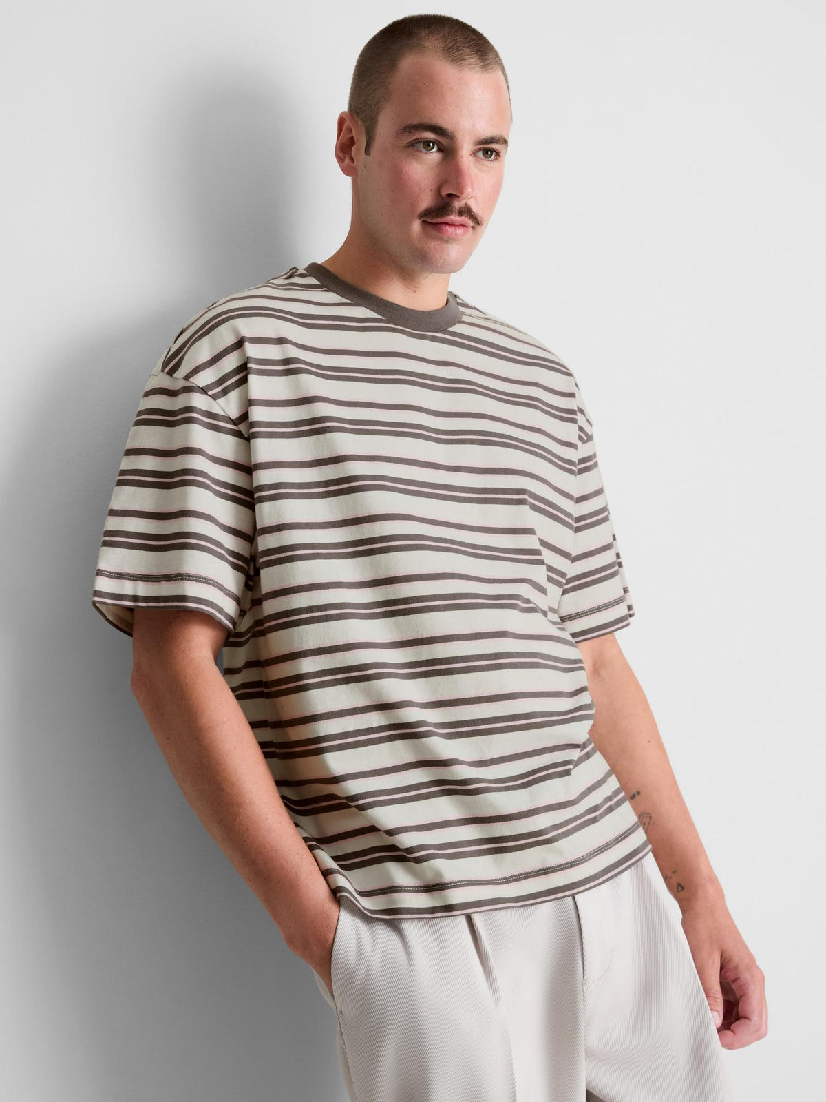 Pure Cotton Striped T-Shirt - Ecru