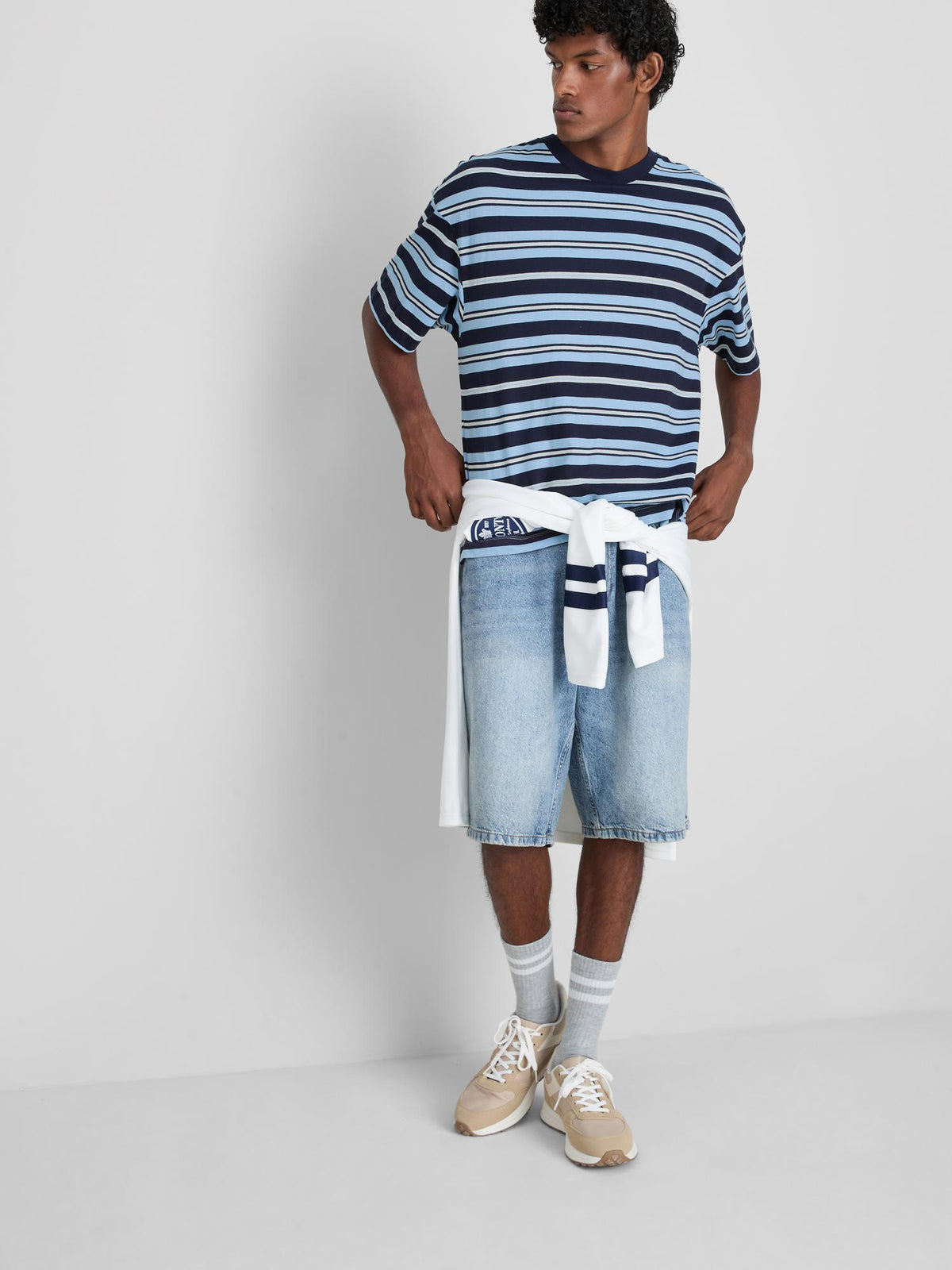 Pure Cotton Striped Boxy T-Shirt - Blue