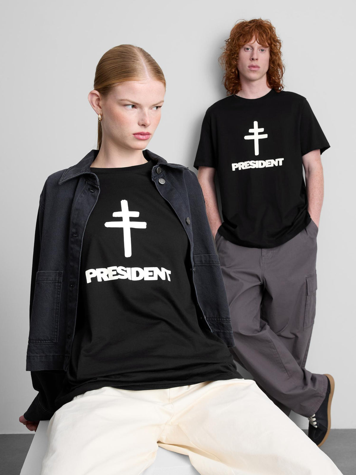 Pure Cotton President Graphic Band T-Shirt - Black