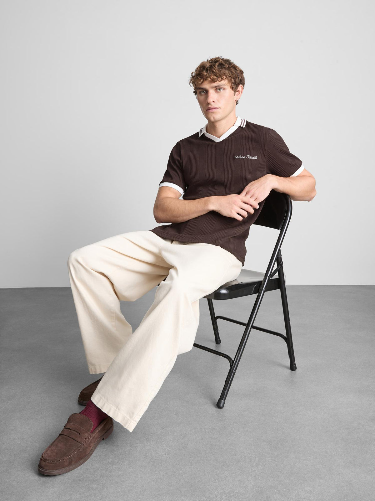 Pure Cotton Ribbed Polo Shirt - Brown