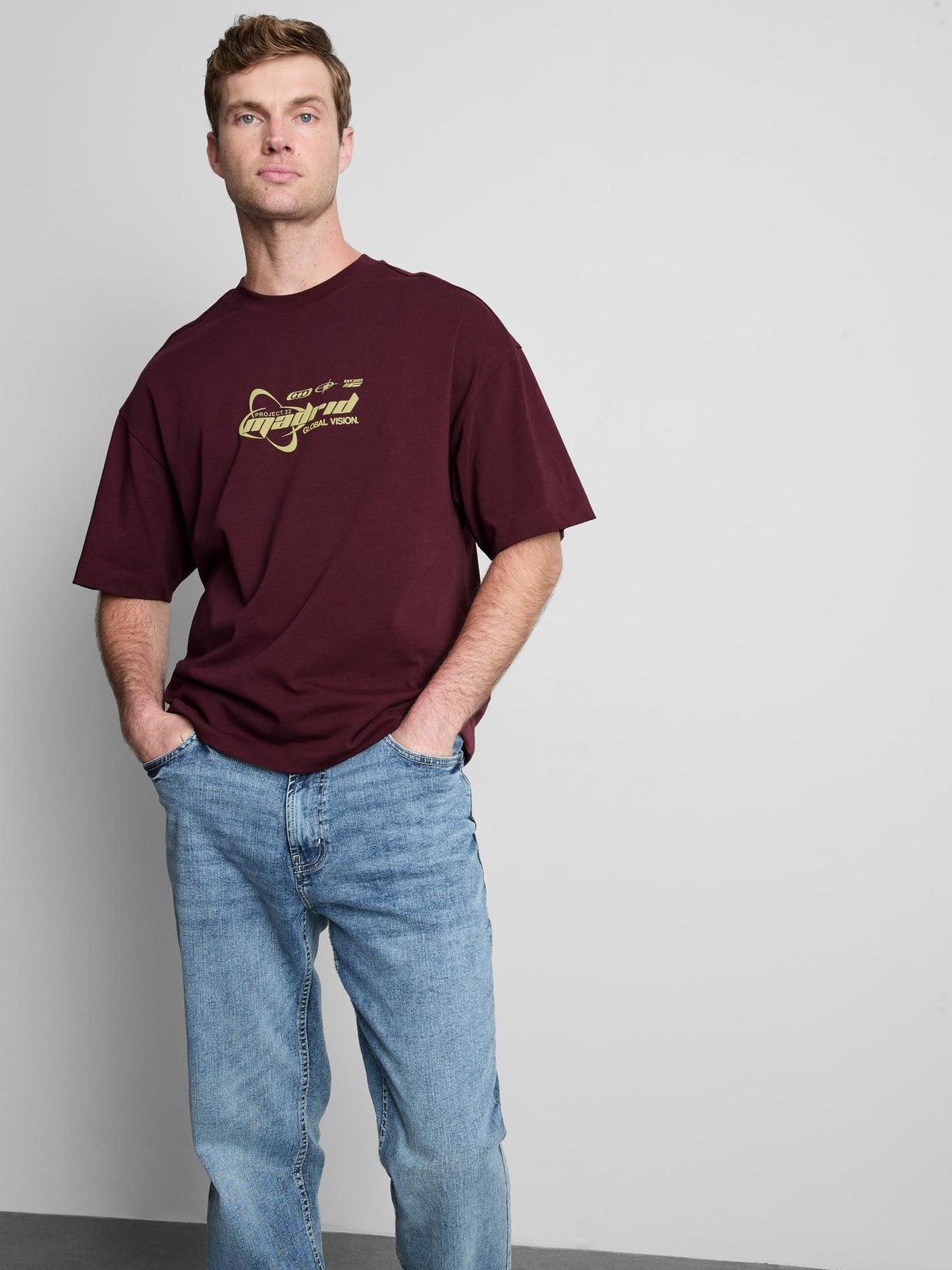 Pure Cotton Madrid Graphic T-Shirt - Burgundy