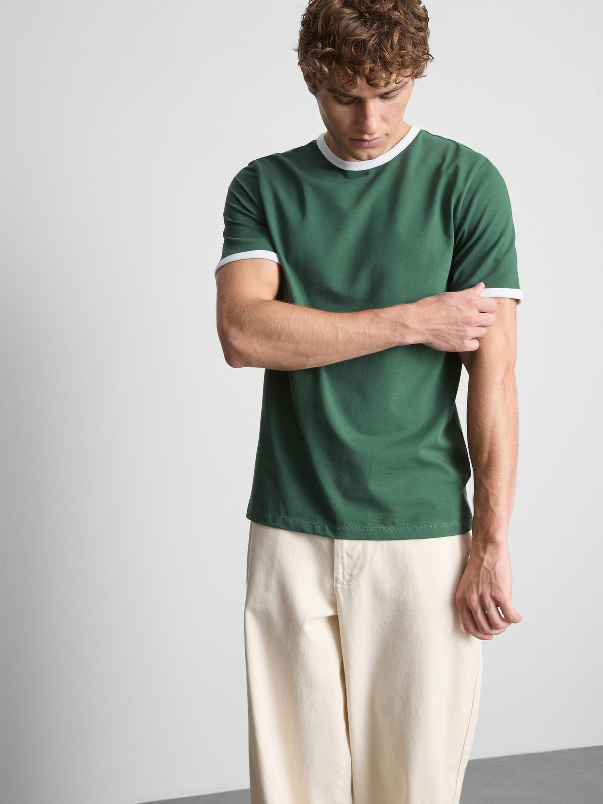 Cotton Rich Ringer T-Shirt - Green