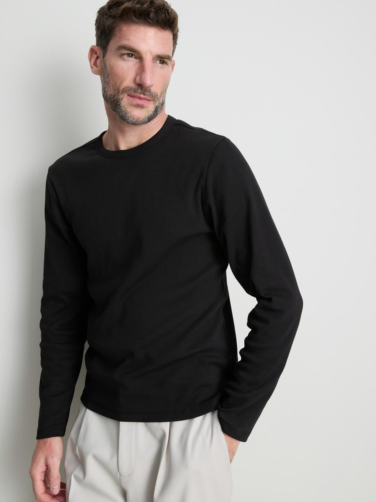 Cotton Rich Ribbed Long Sleeve T-Shirt - Black