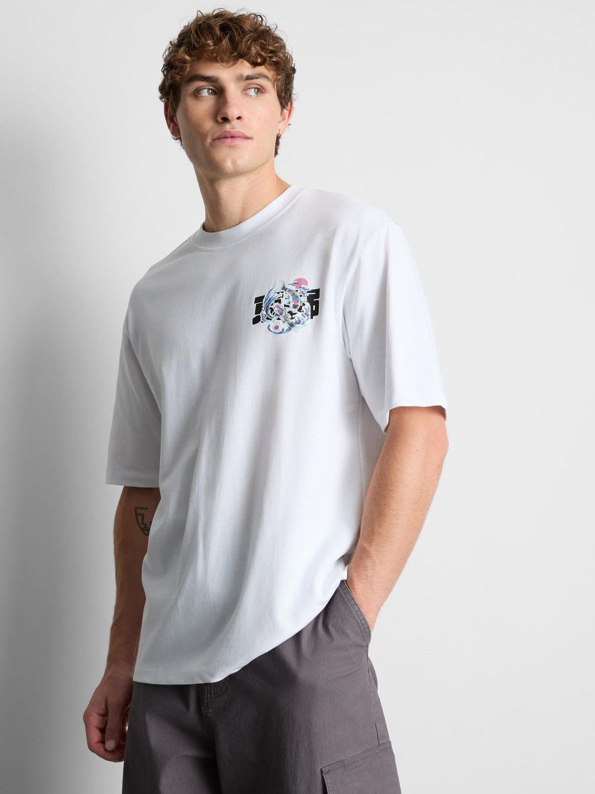 Pure Cotton Japanese Koi Graphic T-Shirt - White