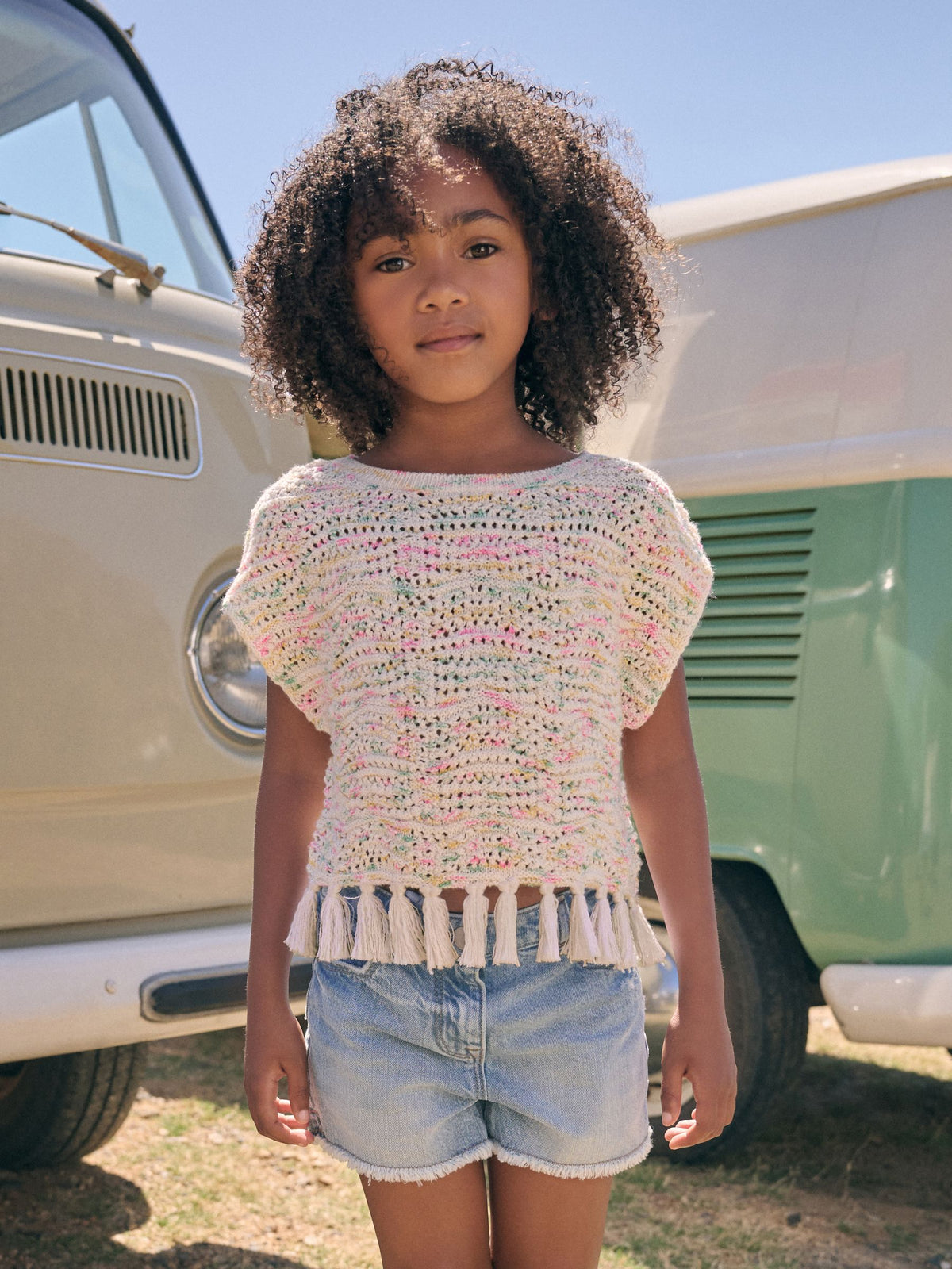 Ecru Knitted Tassle Top (3-16yrs)