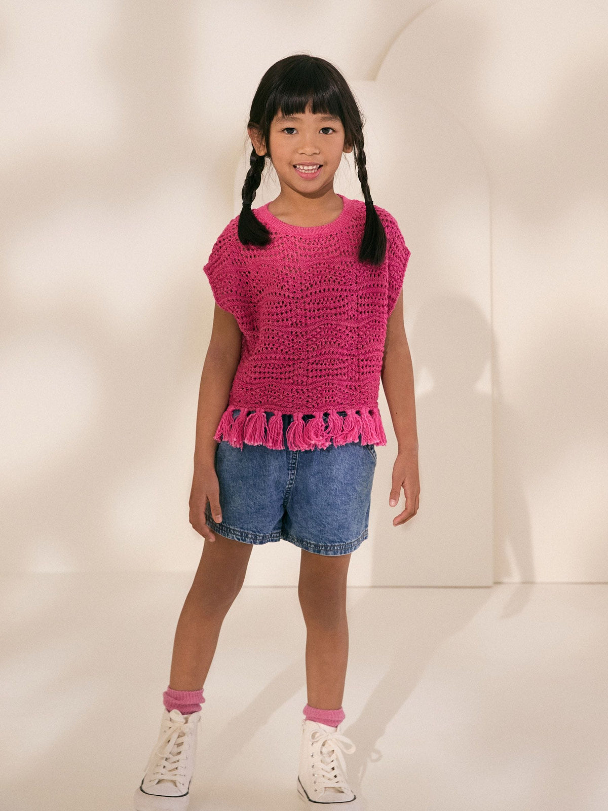 Pink Knitted Tassle Top (3-16yrs)
