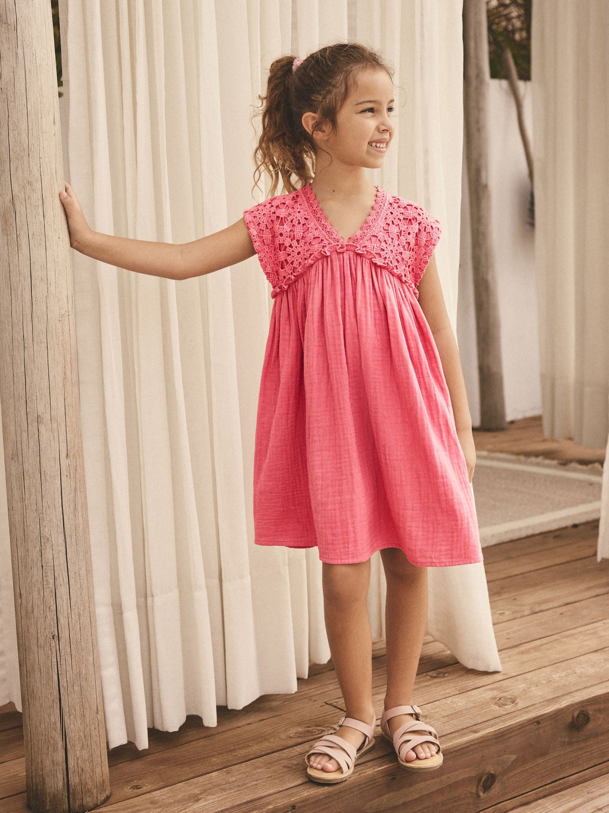 Pink Crochet Trim Summer Dress (3-16yrs)