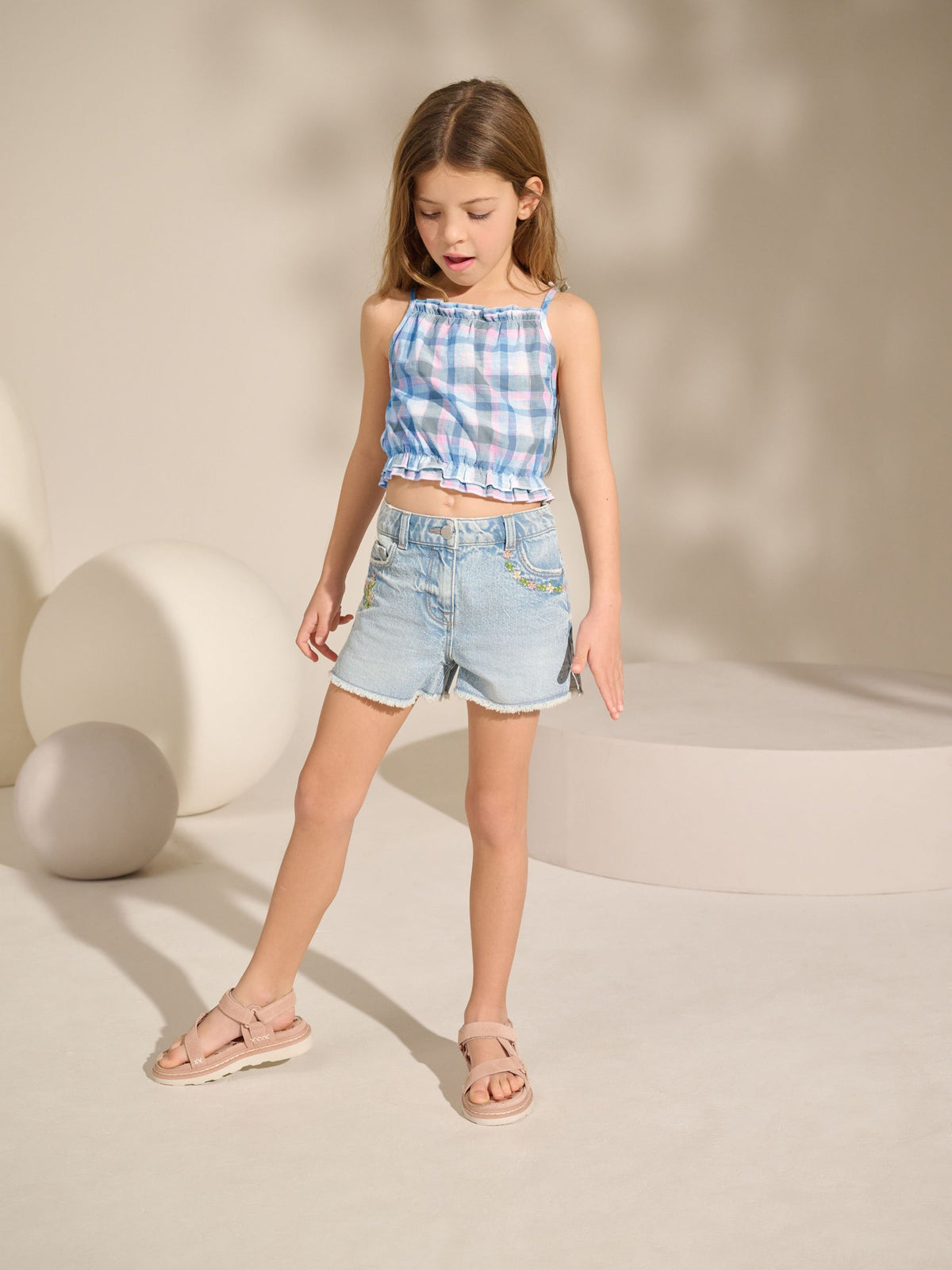 Blue and Pink Check 100% Cotton Camisole Top (3-16yrs)