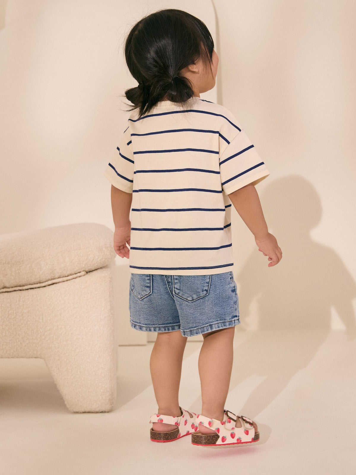Cream/Navy Stripe Strawberry 100% Cotton Short Sleeve Bag T-Shirt (3mths-7yrs)