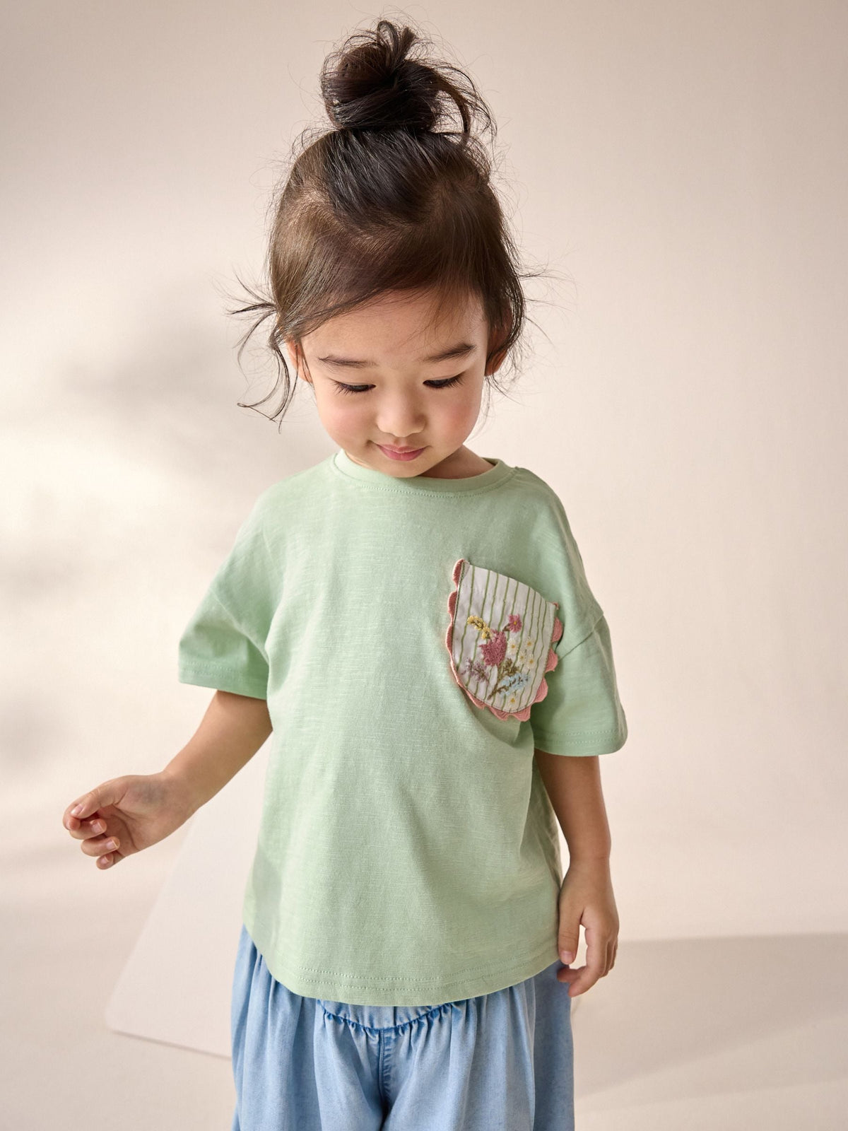 Sage Green 100% Cotton Short Sleeve Embroidered Pocket T-Shirt (3mths-7yrs)