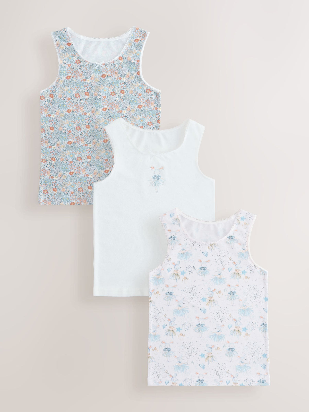 Pink Mouse Printed Vests 3 Pack (1.5-16yrs)