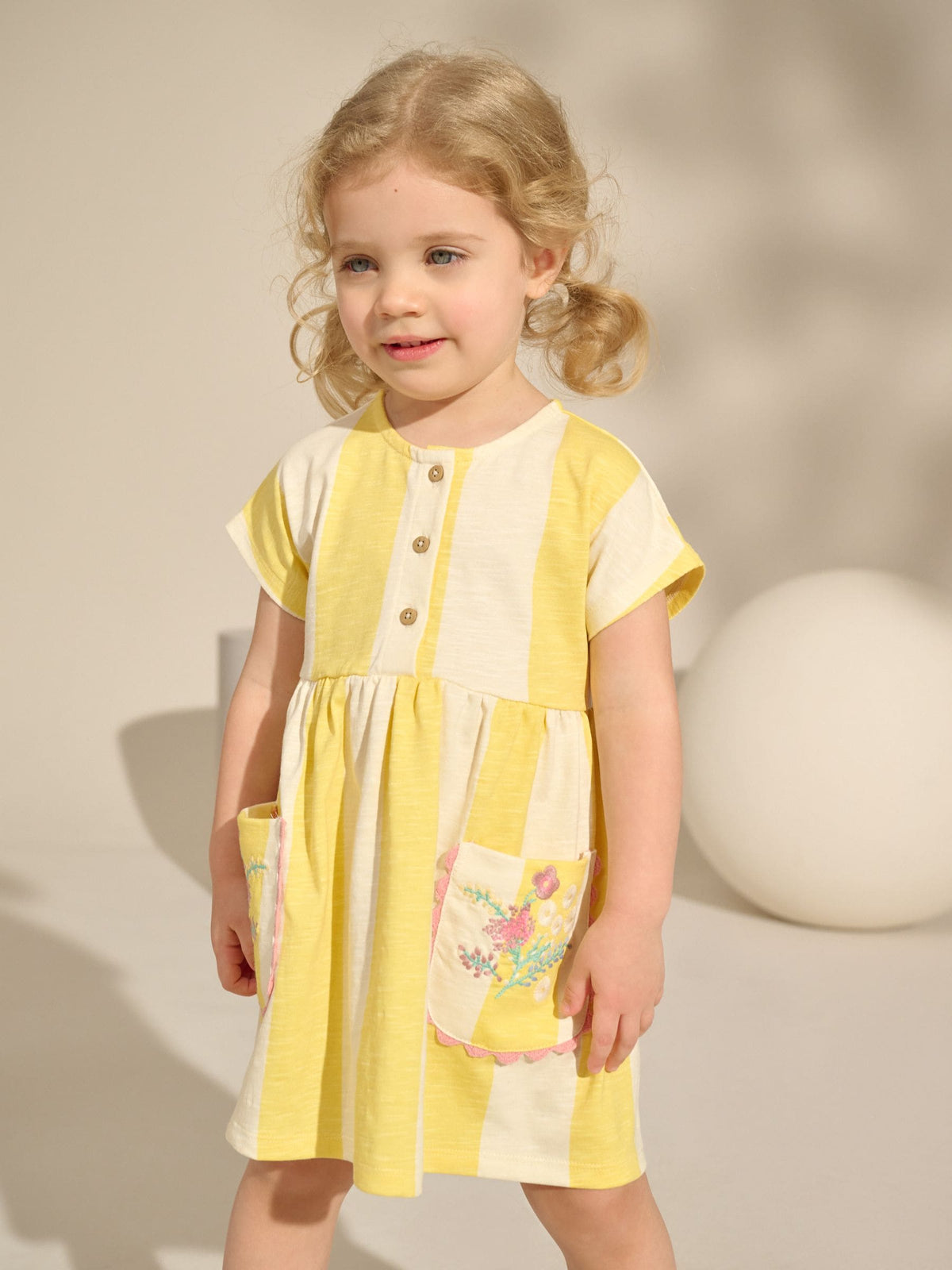 Yellow Stripe Short Sleeve Jersey Summer Dress (3mths-7yrs)