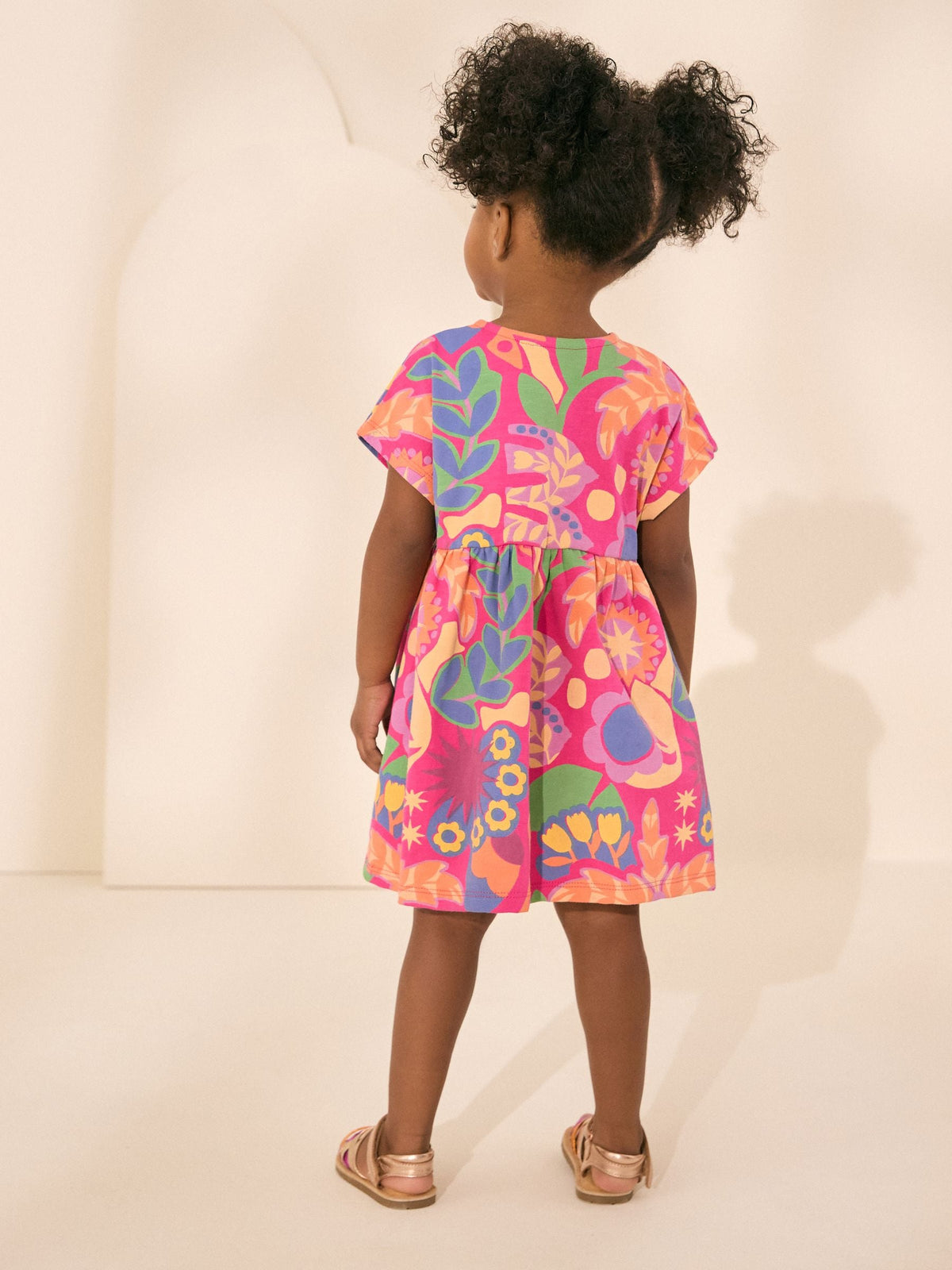 Pink Tropical Print Short Sleeve Jersey Summer Dress (3mths-7yrs)