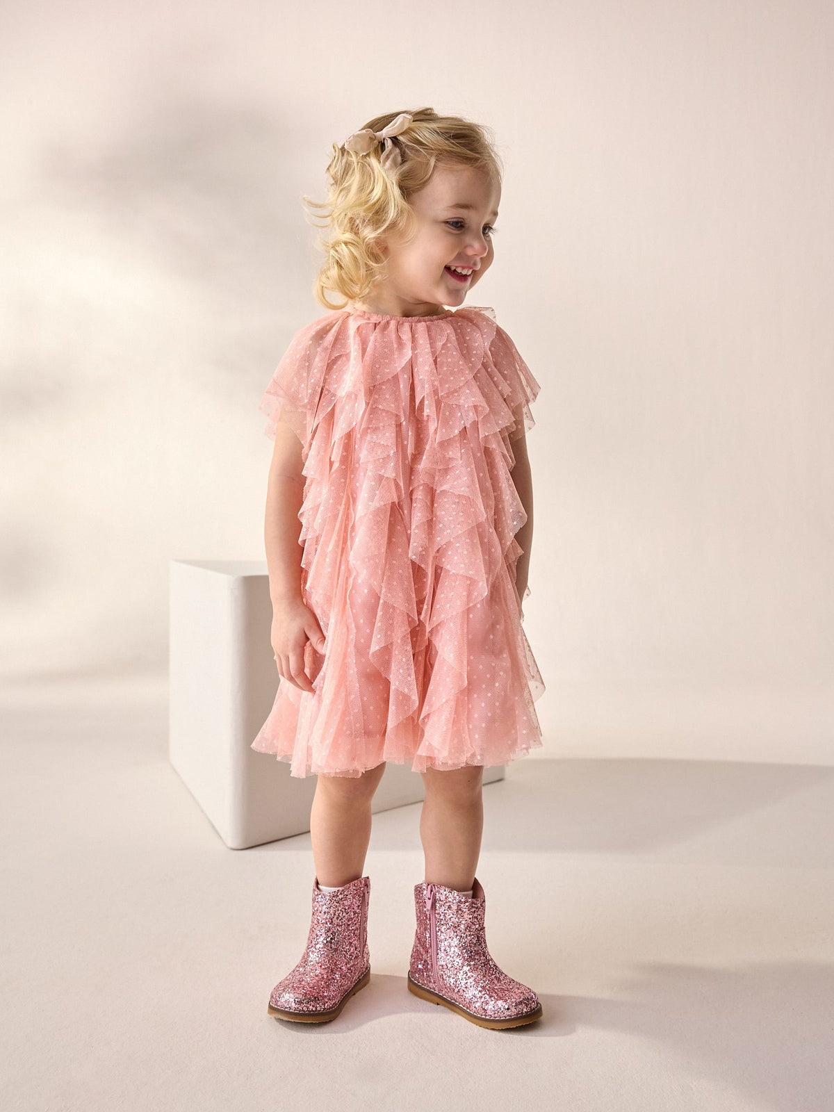 Pink Sleeveless Mesh Party Dress (3mths-7yrs)