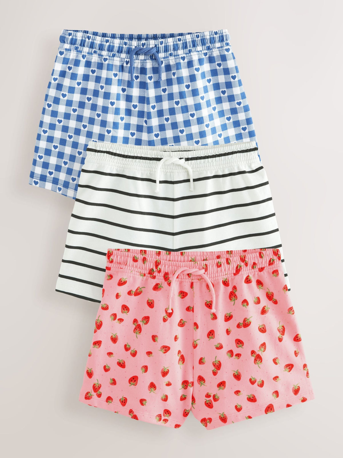 Blue/Stripe/Strawberry Pull On Shorts 3 Pack (3-16yrs)