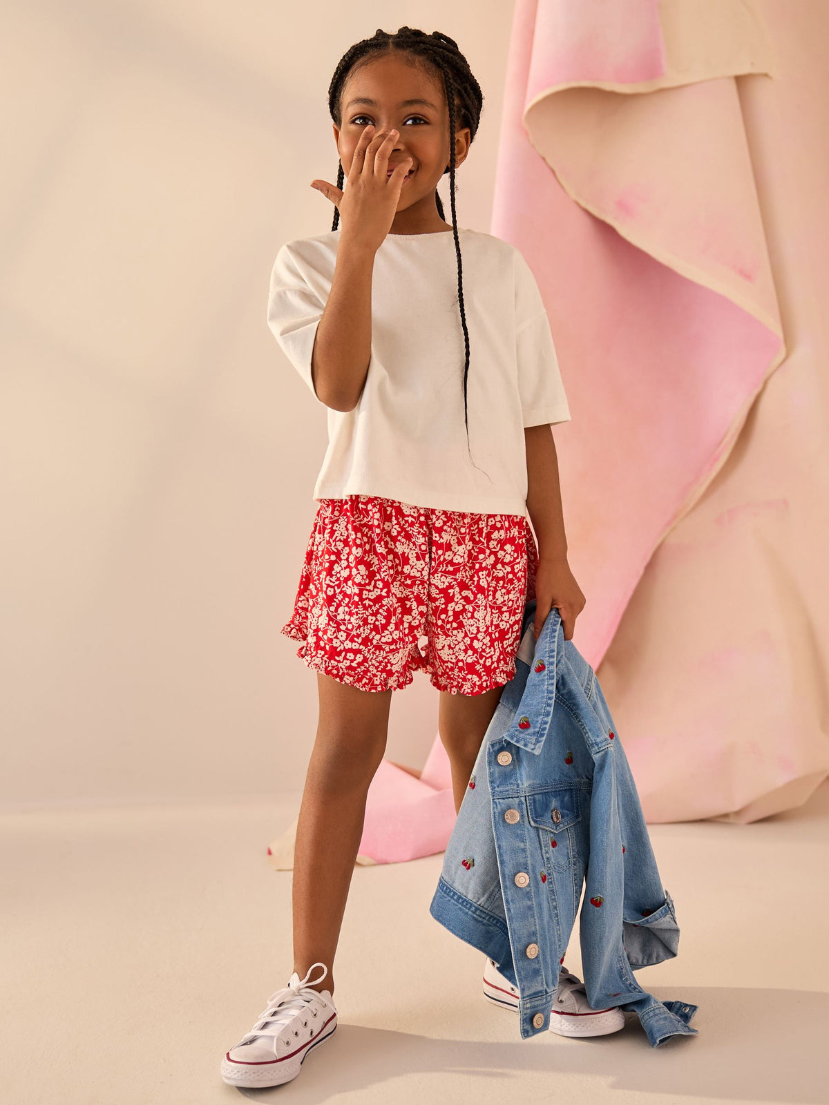 Red Ditsy Floral Print Pull On Jersey Shorts (3-16yrs)