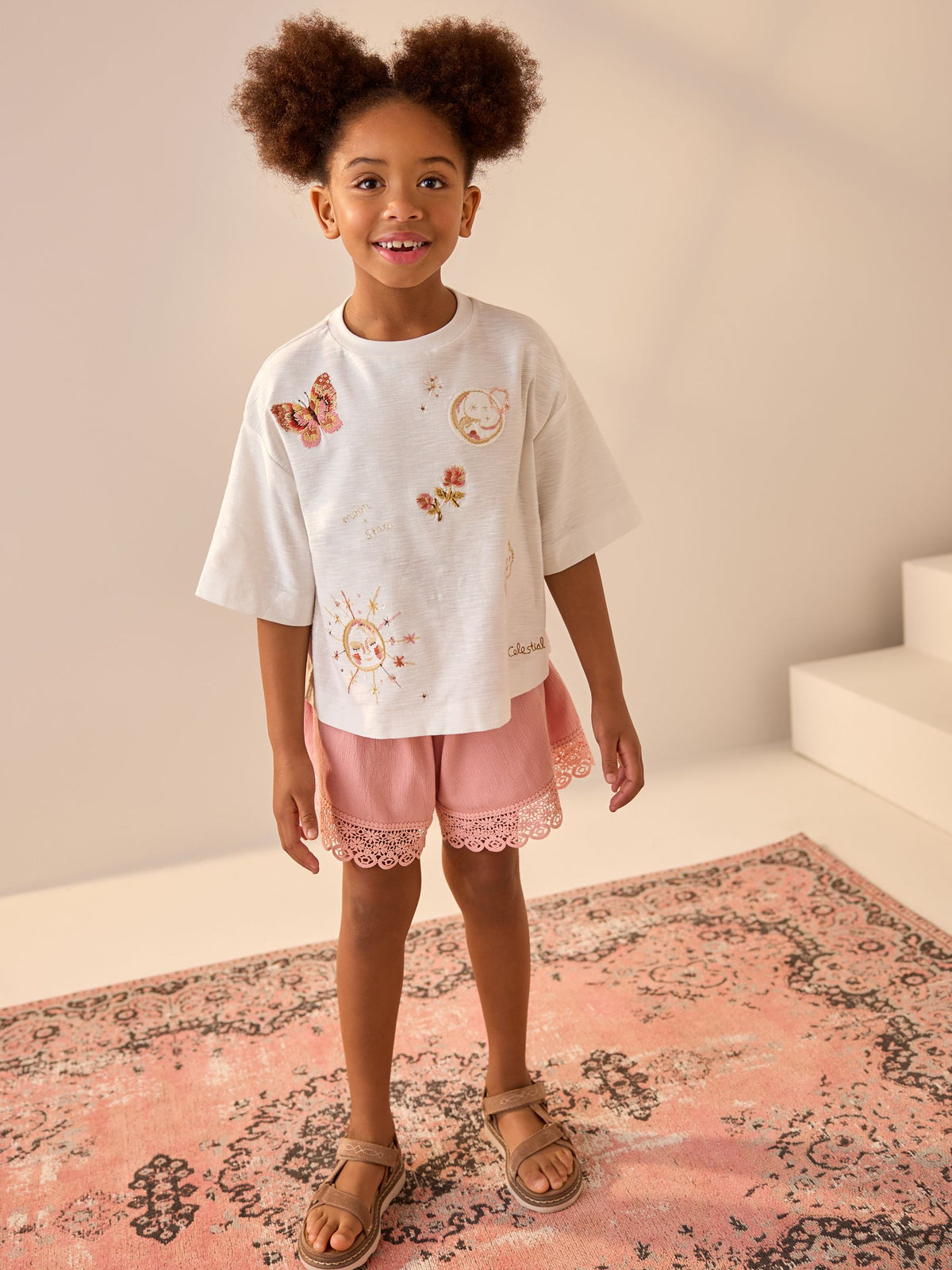 Pink Lace Trim Pull On Short Skirt (3-16yrs)