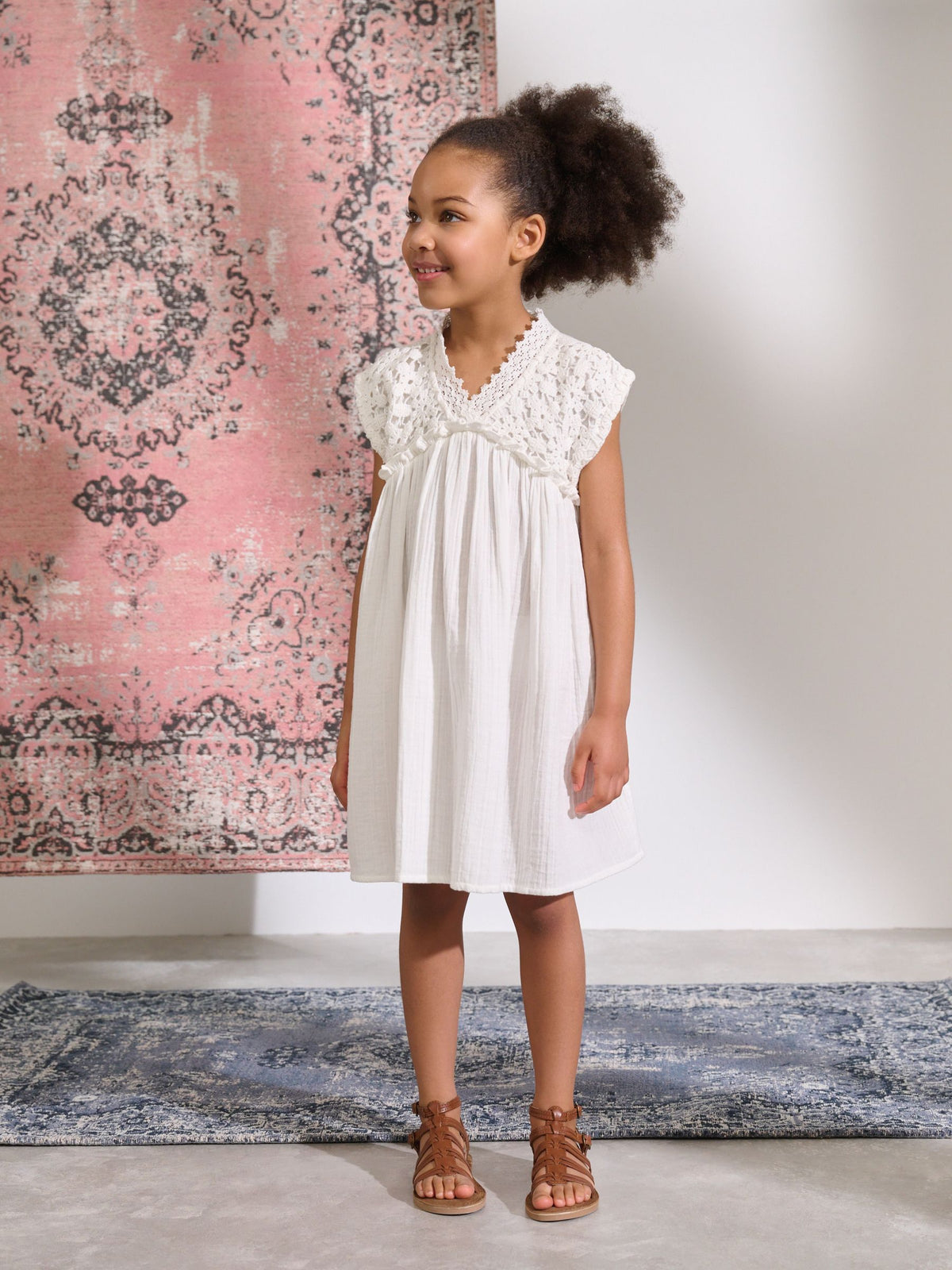 White Crochet Trim Summer Dress (3-16yrs)