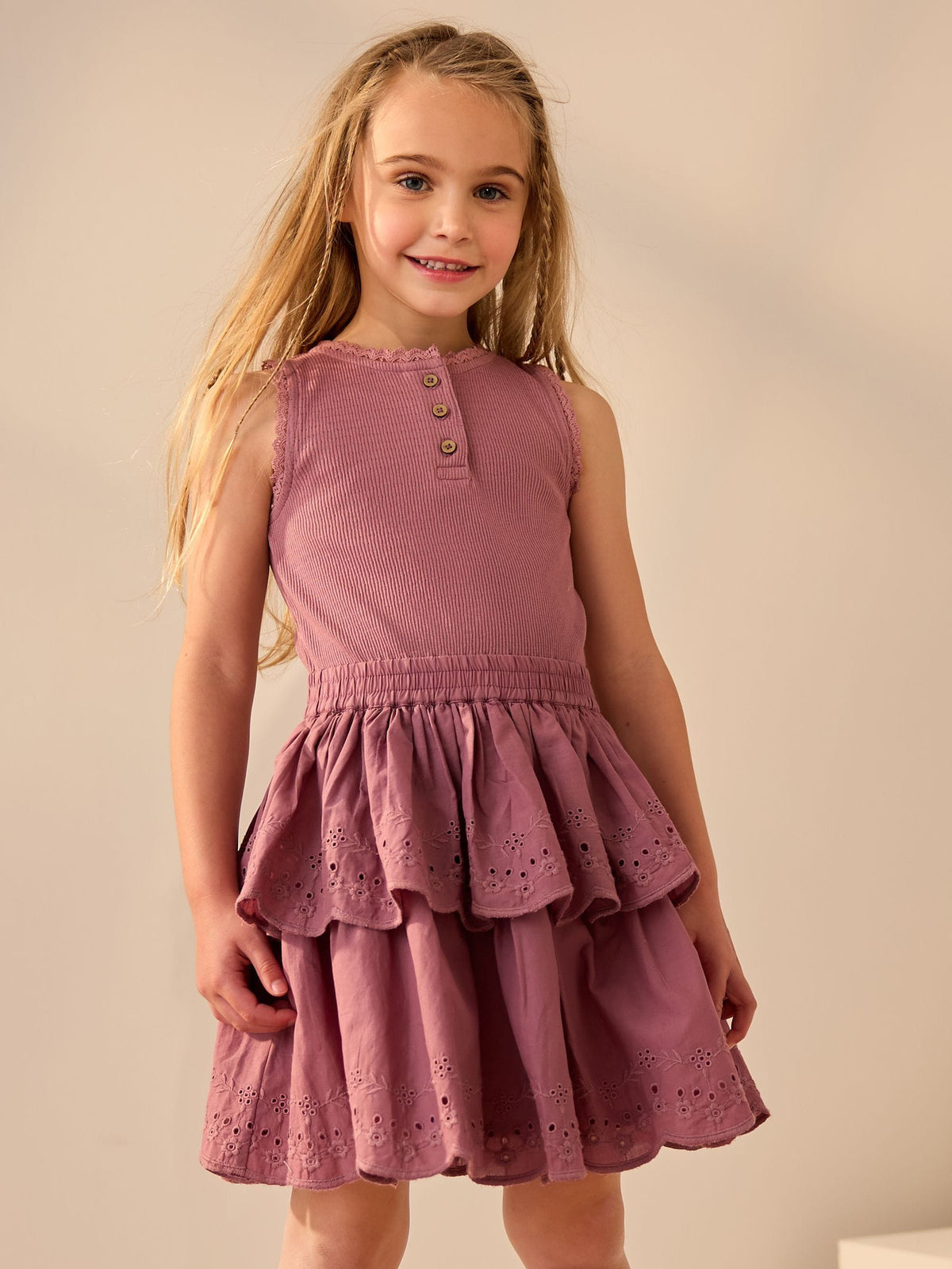 Purple Tiered Skirt 100% Cotton Dress (3-12yrs)