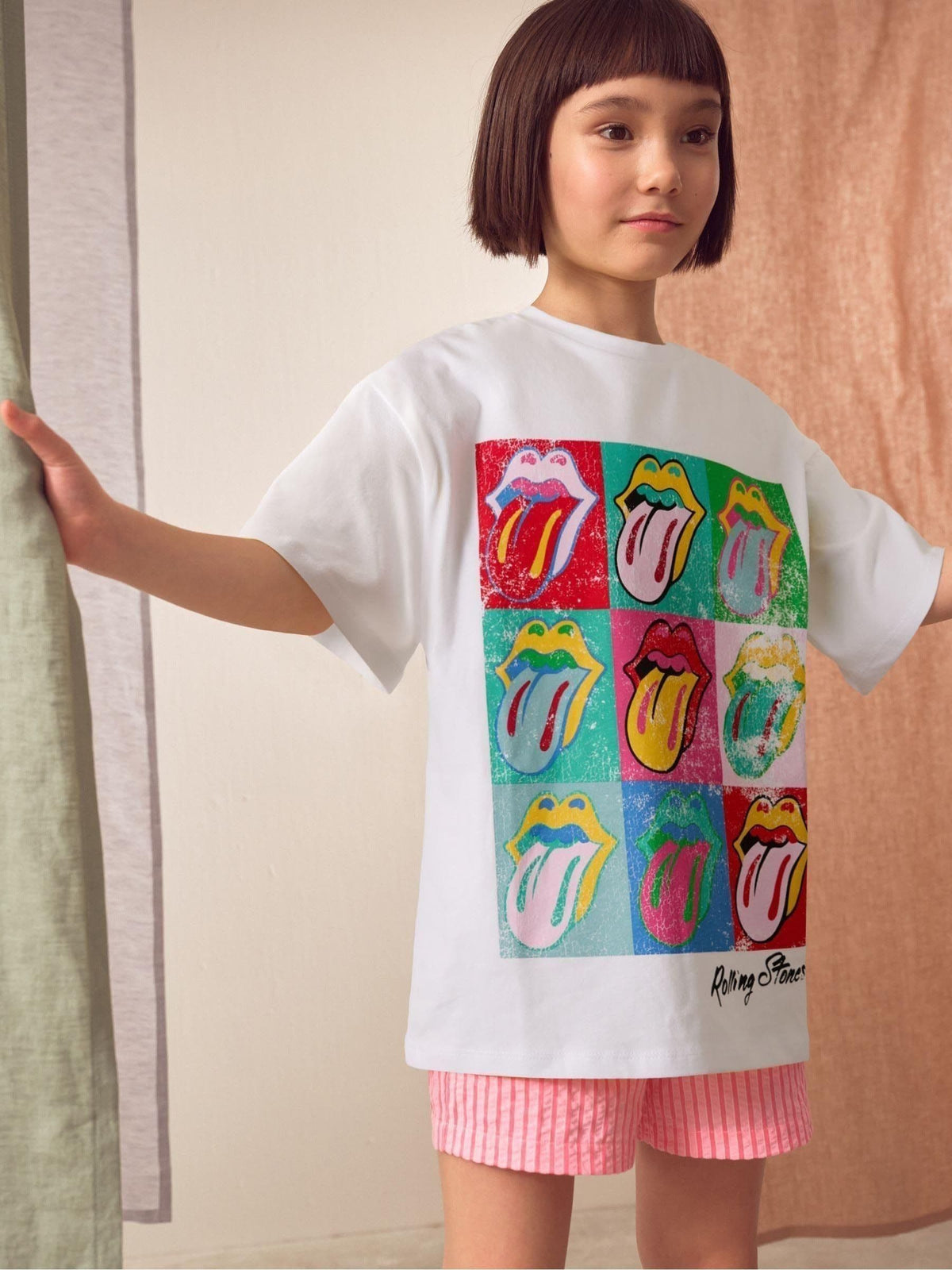 White Oversized Rolling Stones Band License T-Shirt (3-16yrs)