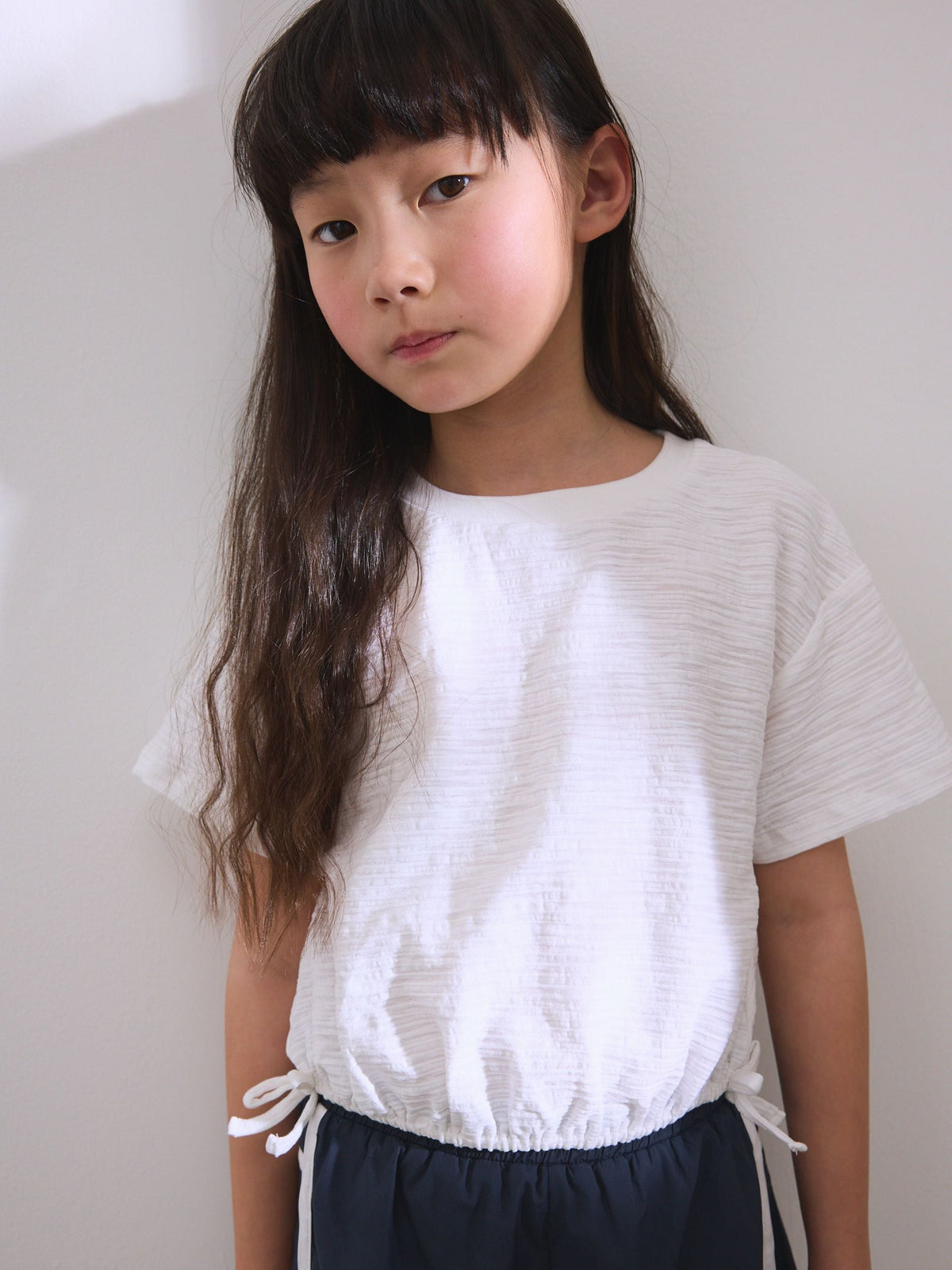 White Ruched Hem Textured T-Shirt (3-16yrs)