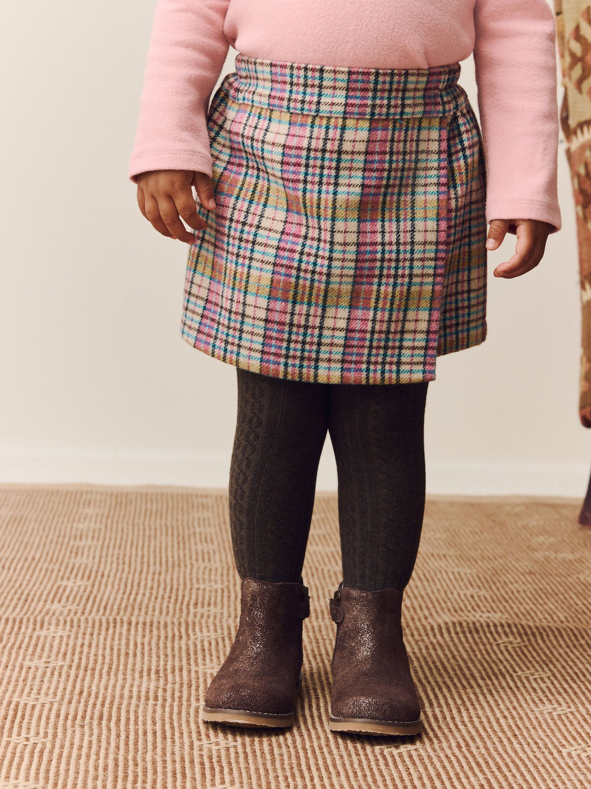 Pink/Mink Check Skirt and Tights Set (3mths-7yrs)