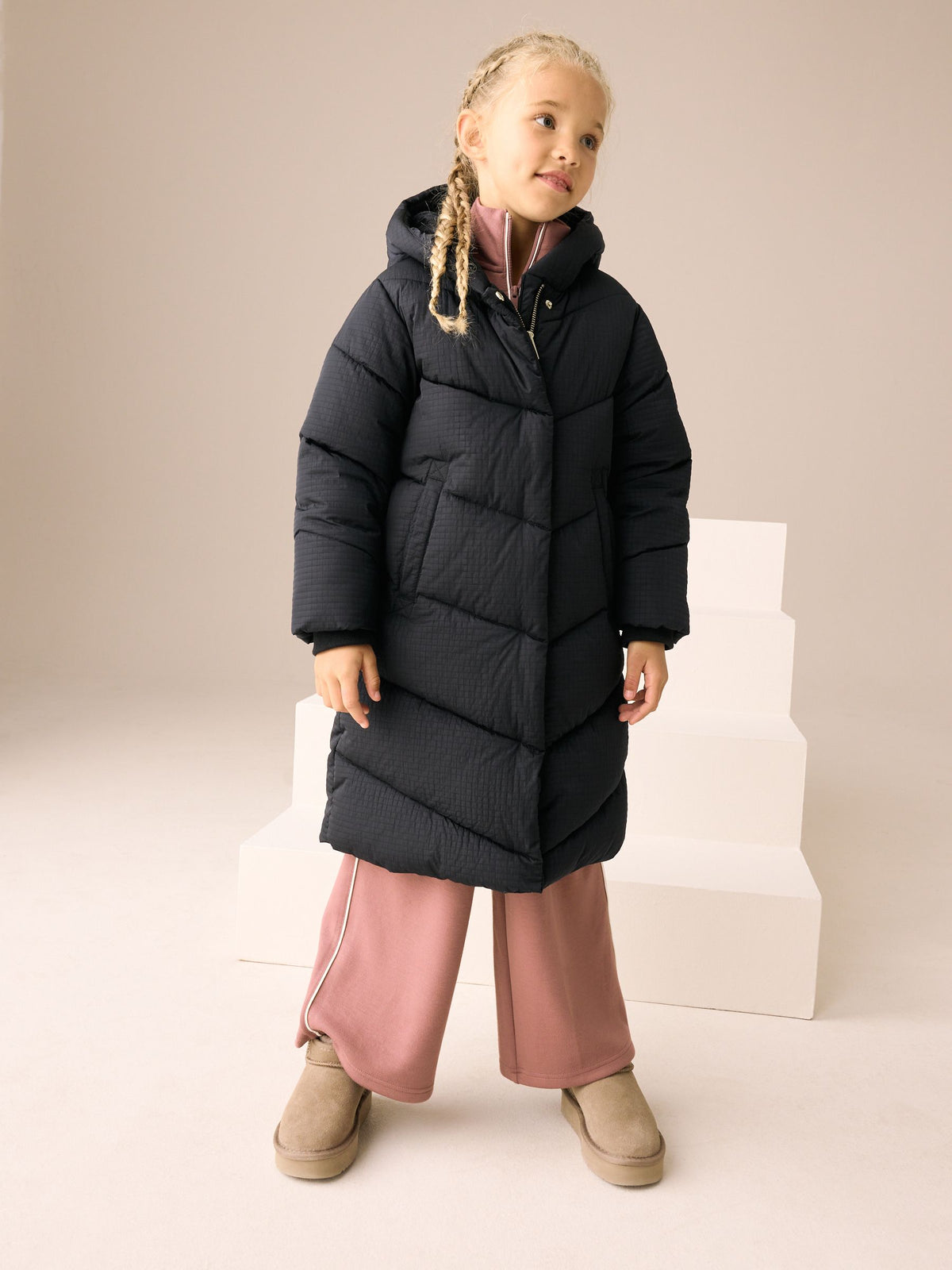 Black Shower Resistant Textured Padded Coat (3-16yrs)