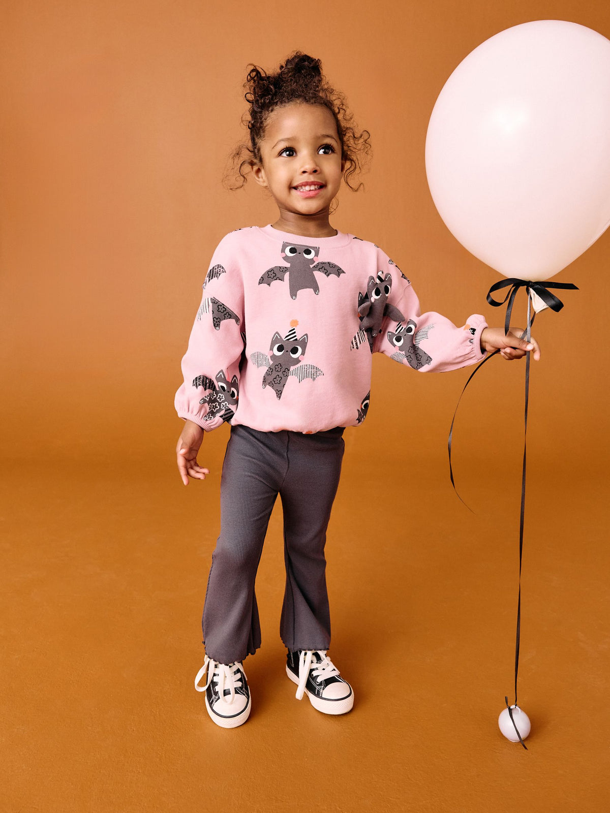 Pink Halloween Padded Bat Long Sleeve Top and Flare Set (3mths-7yrs)